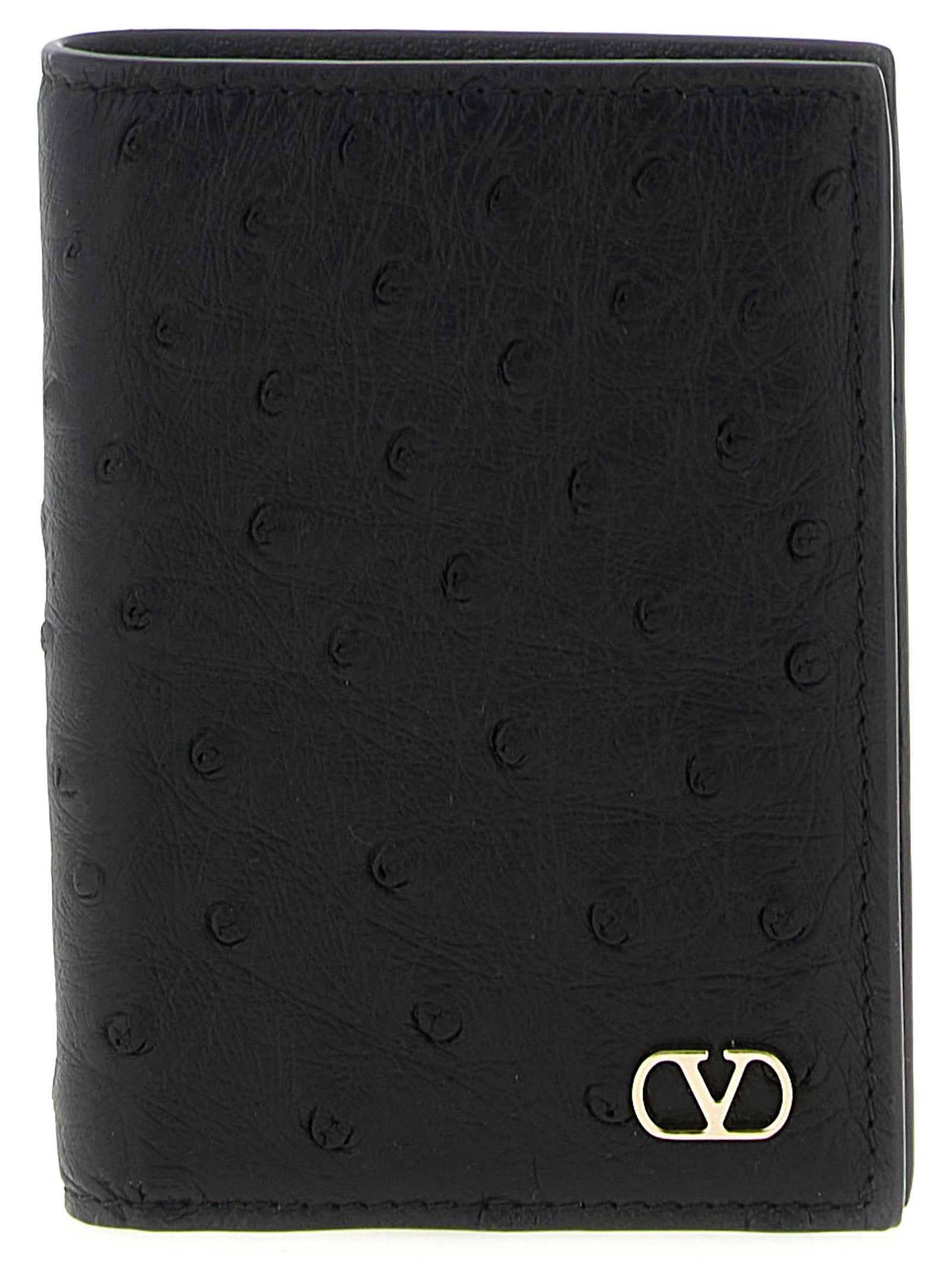 Valentino Garavani Black Ostrich Skin Cardholder