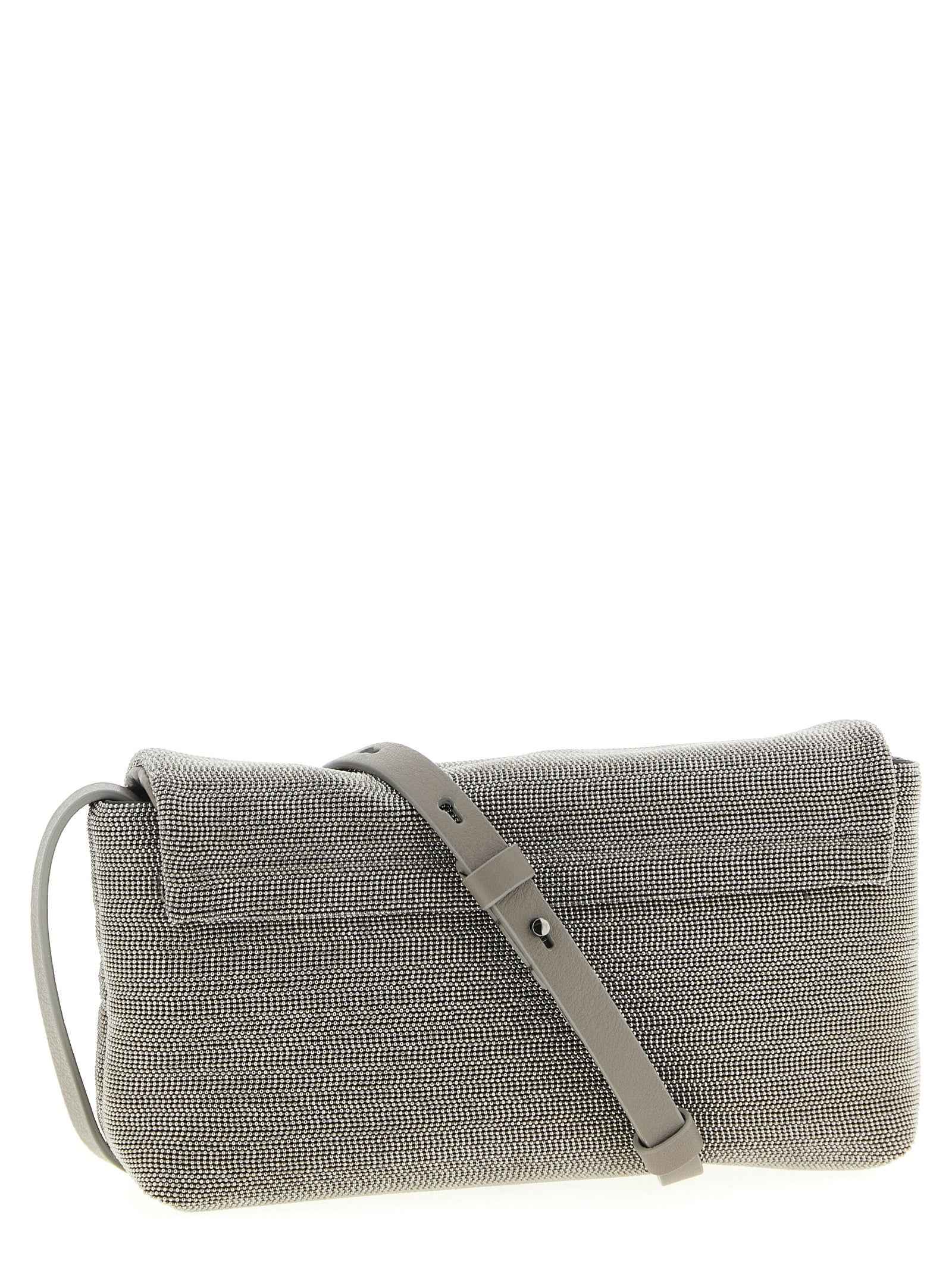 Brunello Cucinelli Silver Leather Clutch Bag