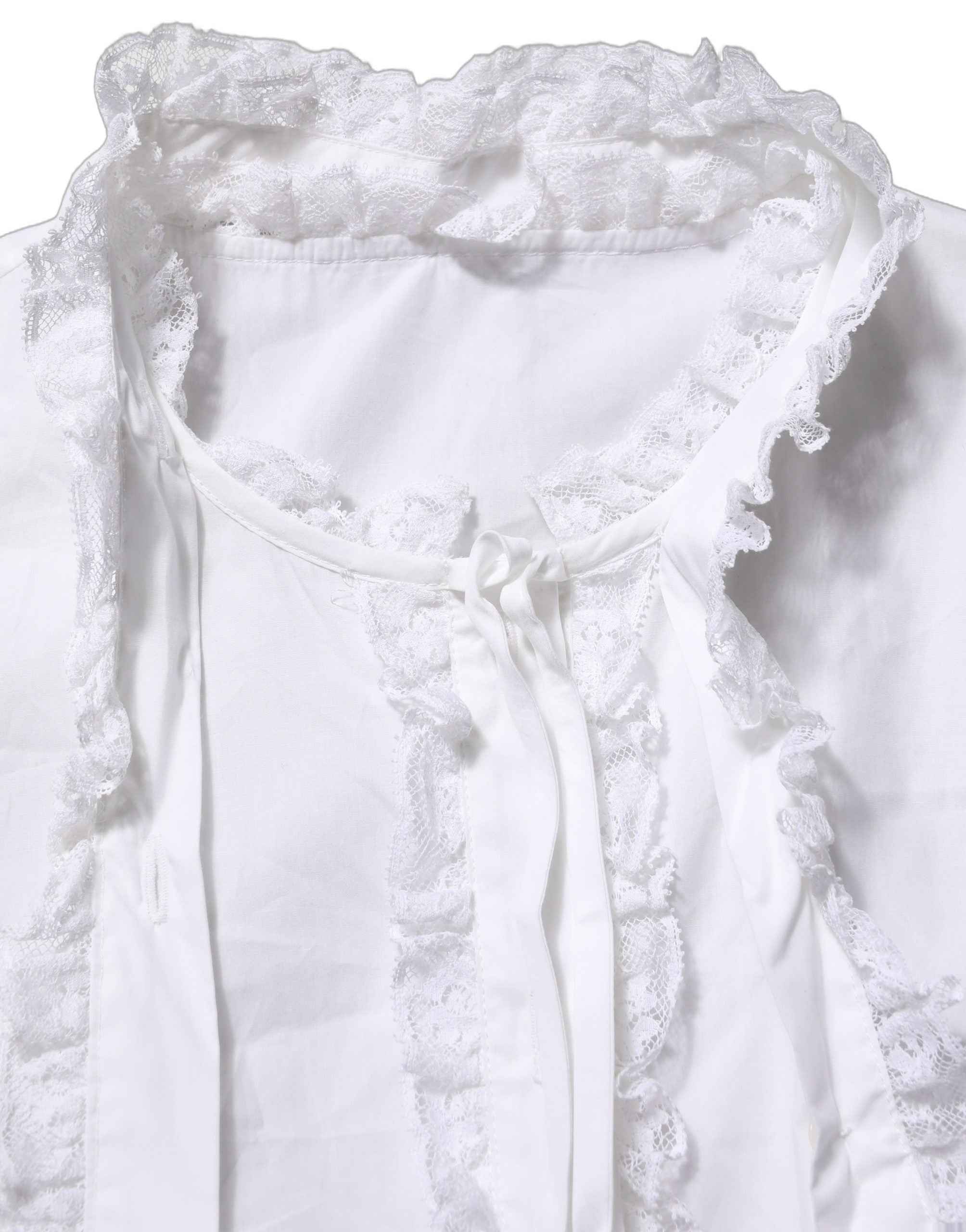 Dolce & Gabbana White Ruffled Lace Embellished Blouse Top