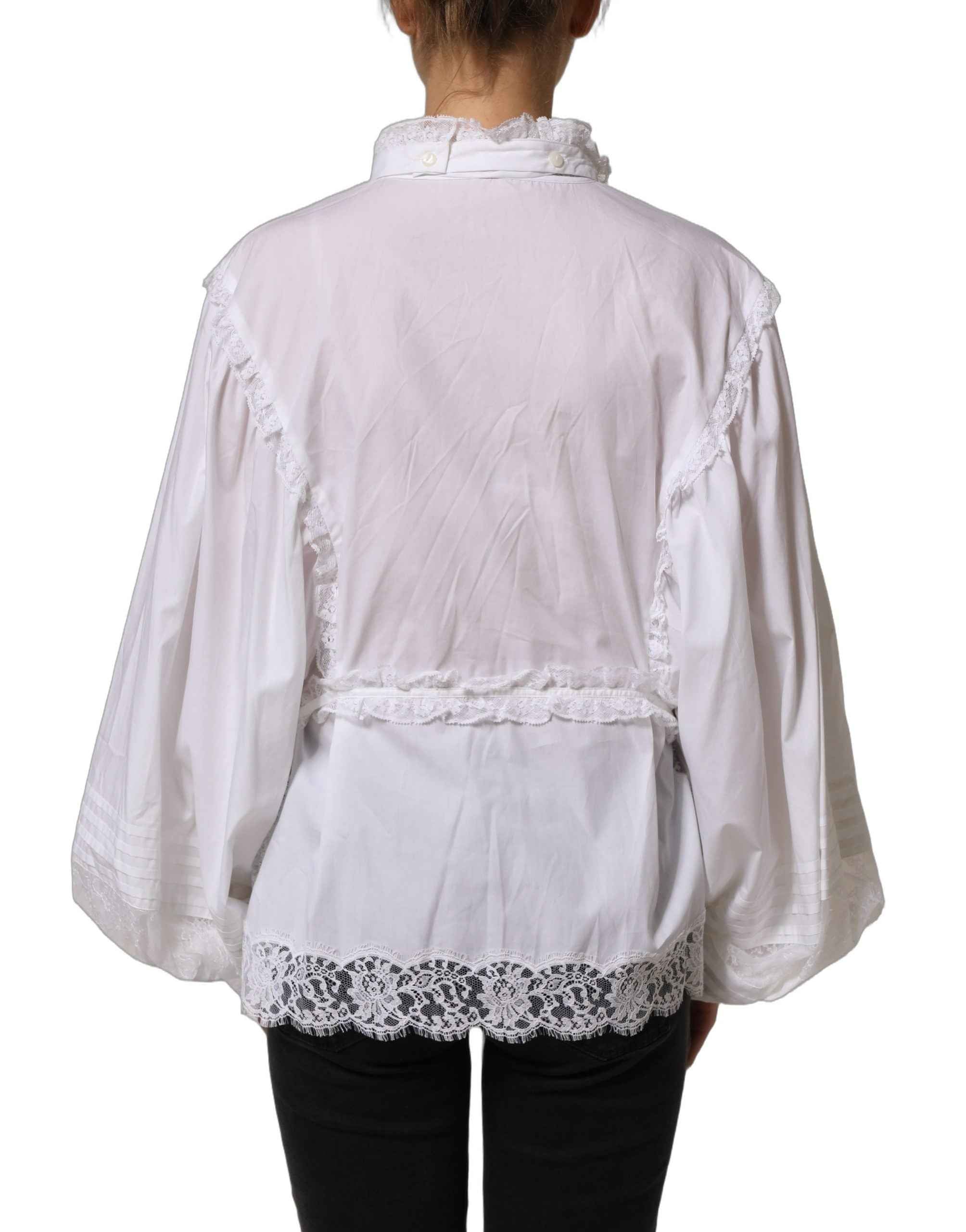 Dolce & Gabbana White Ruffled Lace Embellished Blouse Top