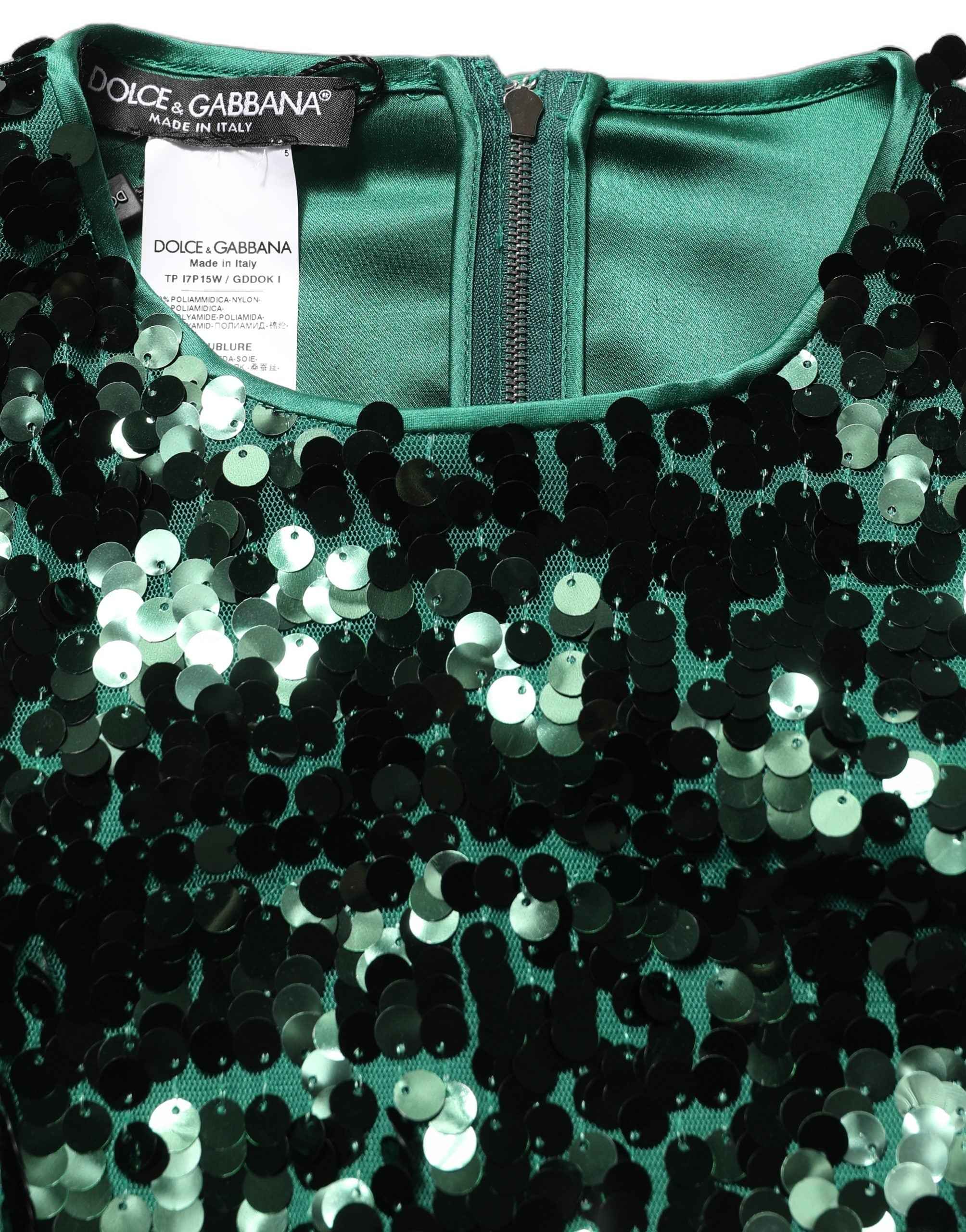 Dolce & Gabbana Green Sequined Long Sleeves Crop Blouse Top