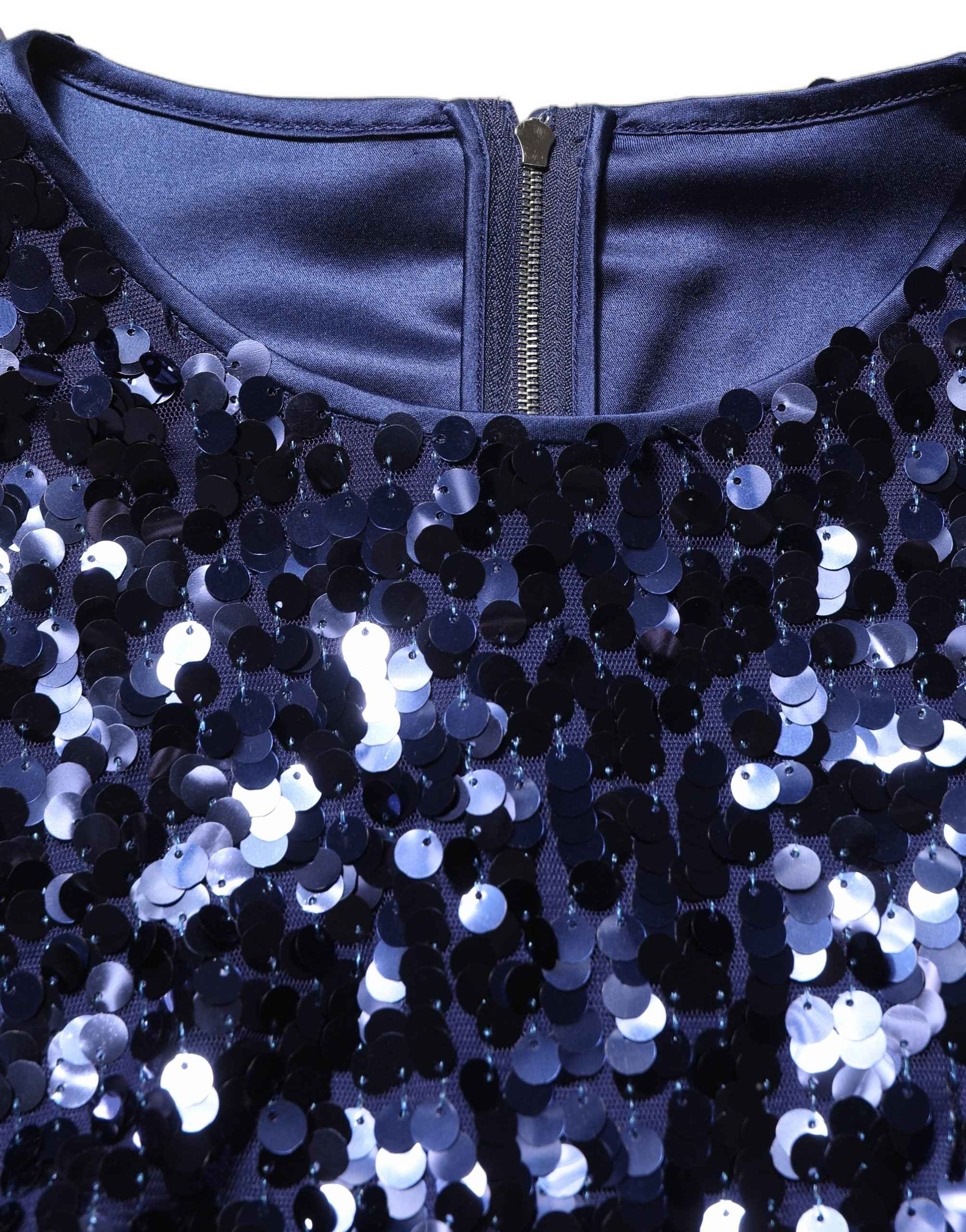 Dolce & Gabbana Blue Sequined Long Sleeves Crop Blouse Top