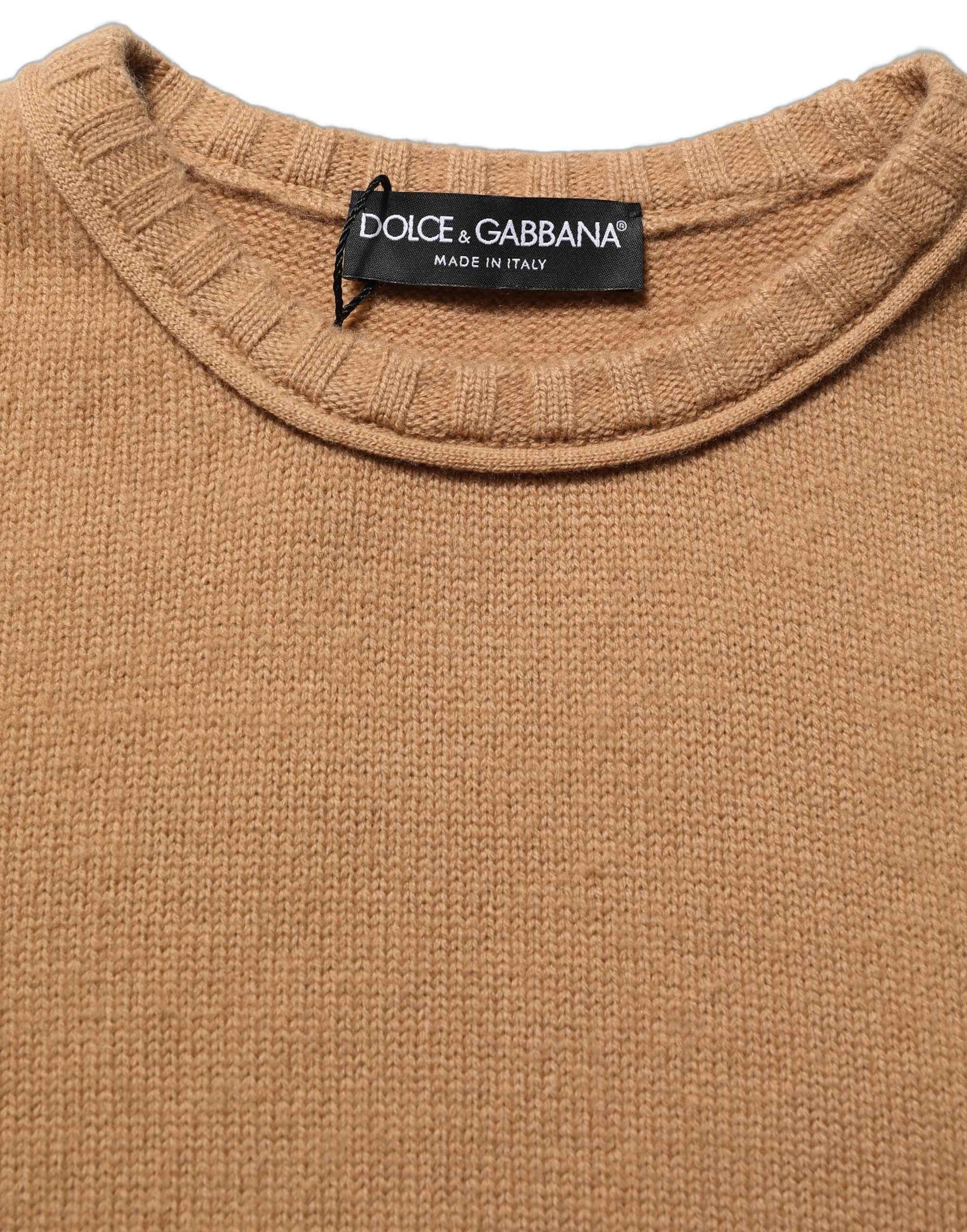 Dolce & Gabbana Brown Wool Short Sleeves Cropped Blouse Top