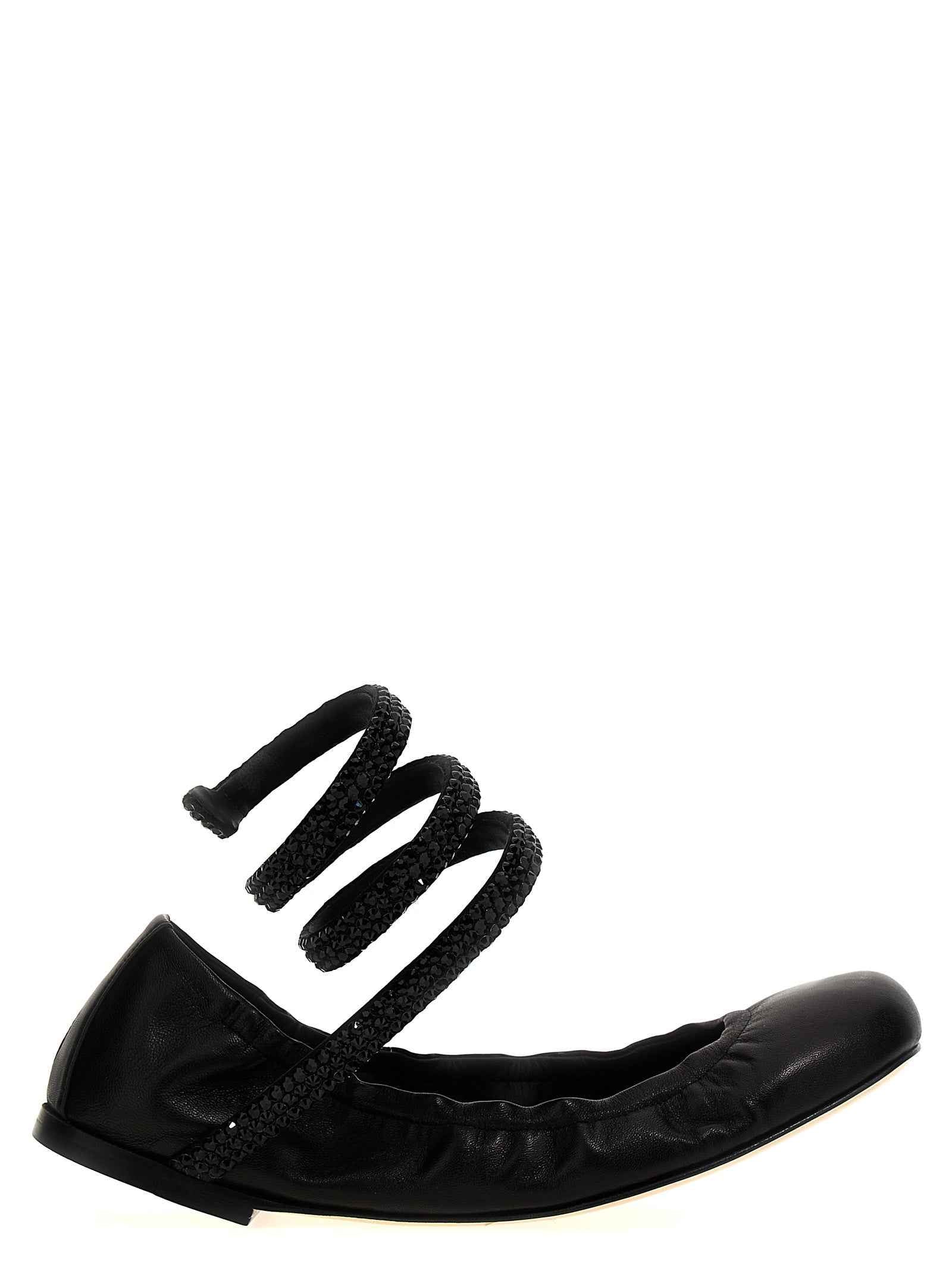 RENE CAOVILLA Black Lamb Leather Ballet Flats