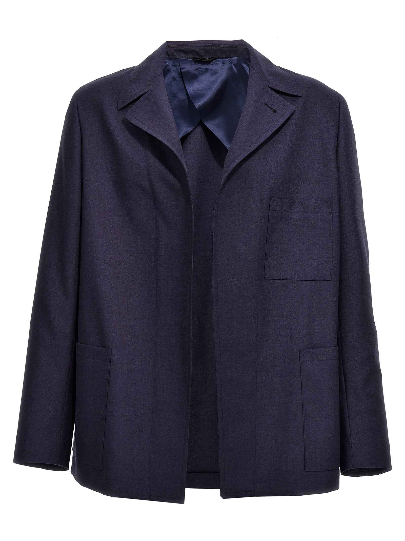 Fendi Blue Virgin Wool Full-Length Jacket