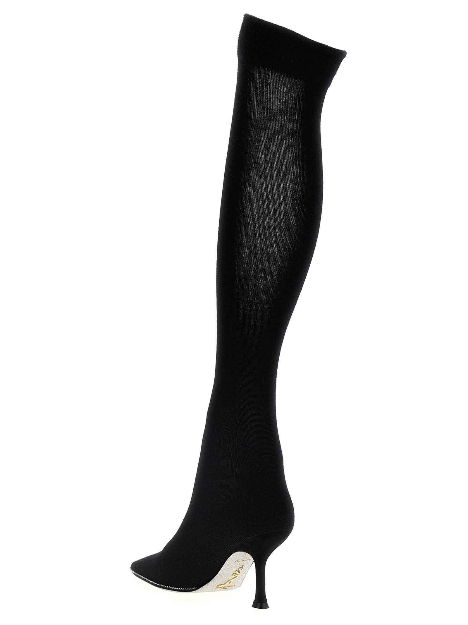 RENE CAOVILLA Black Leather Over The Knee