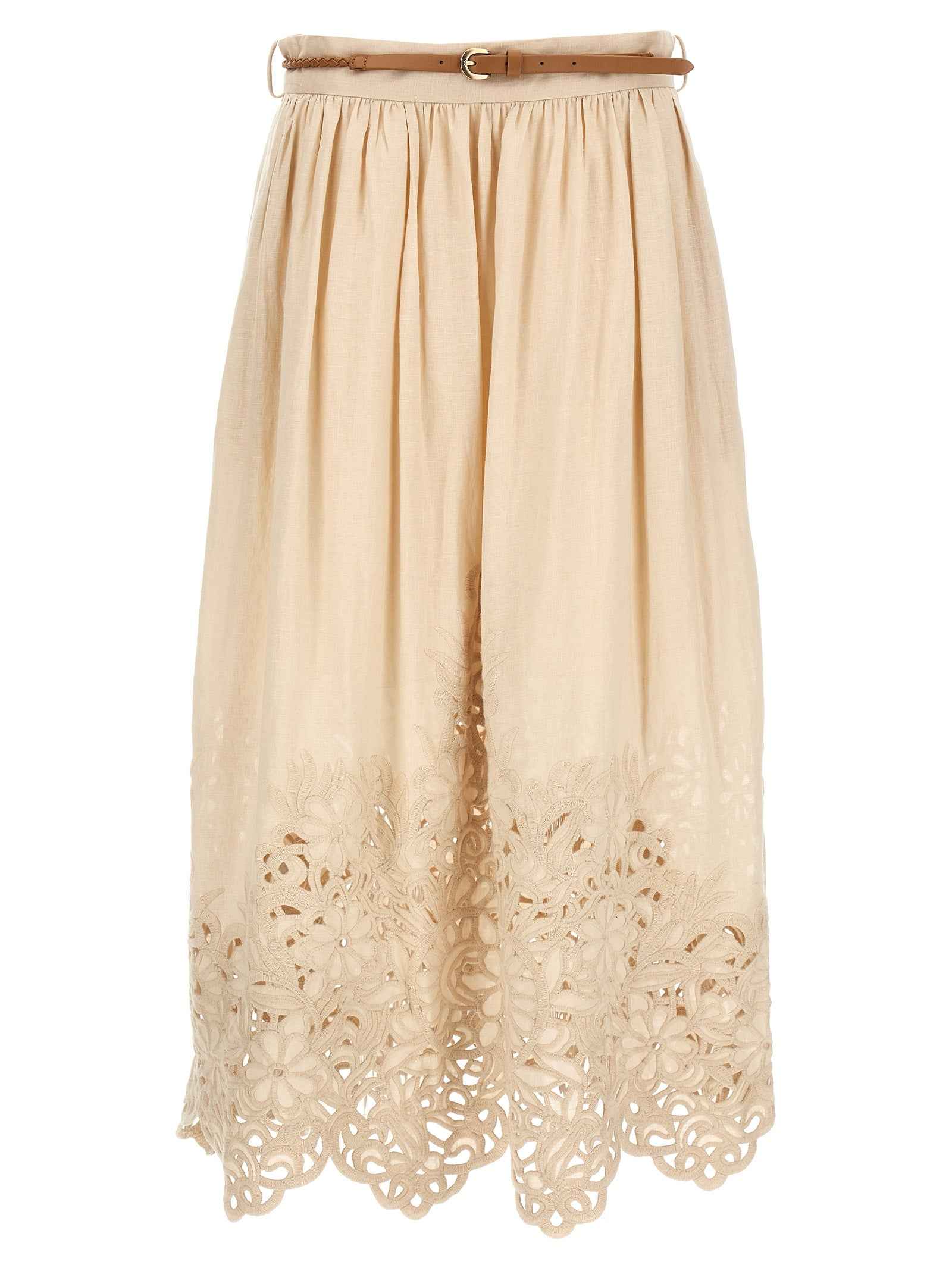 Zimmermann Beige Linen Midi Skirt