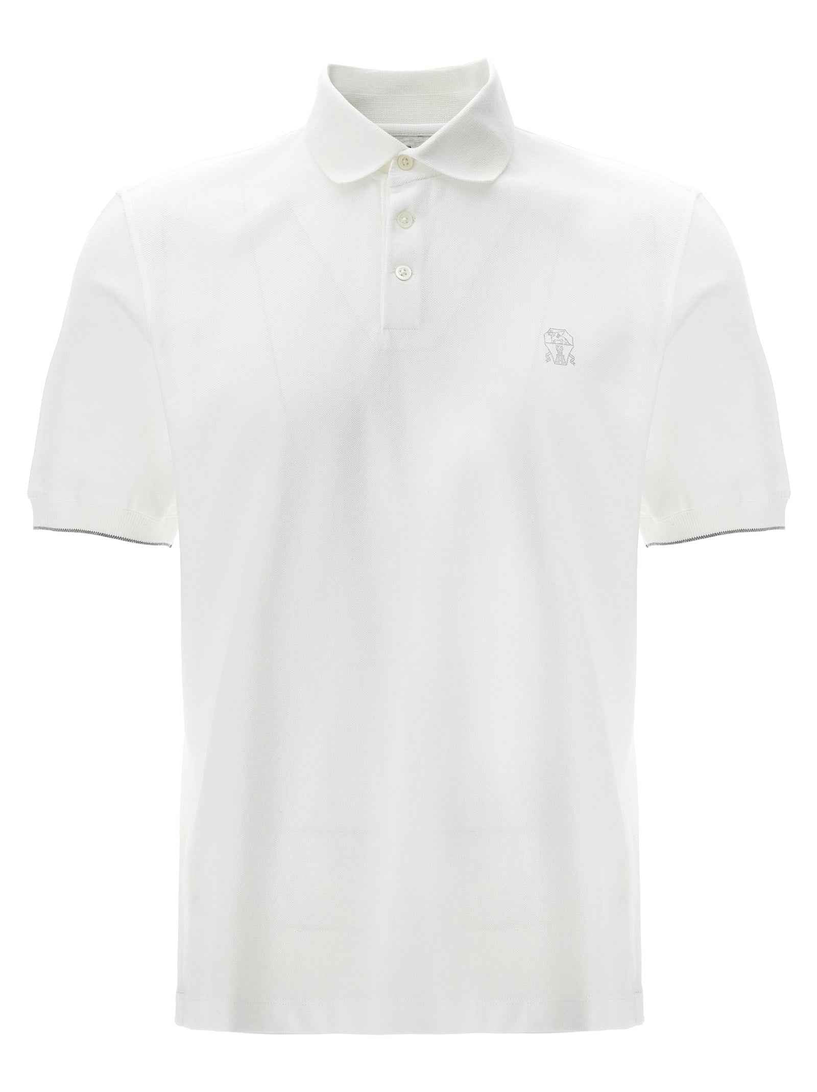 Brunello Cucinelli White Cotton Polo Shirt