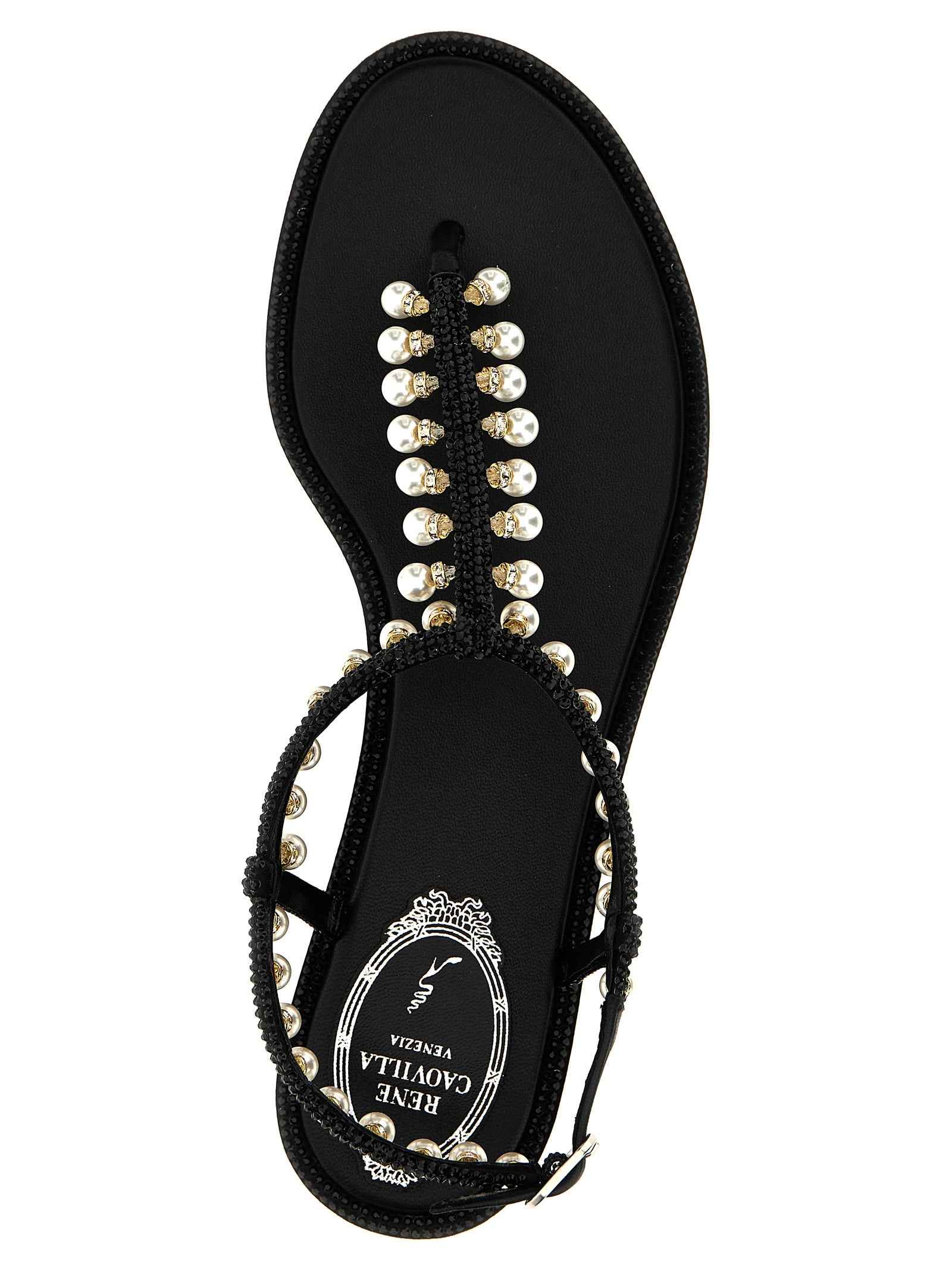 RENE CAOVILLA Black Viscose Flat Sandals