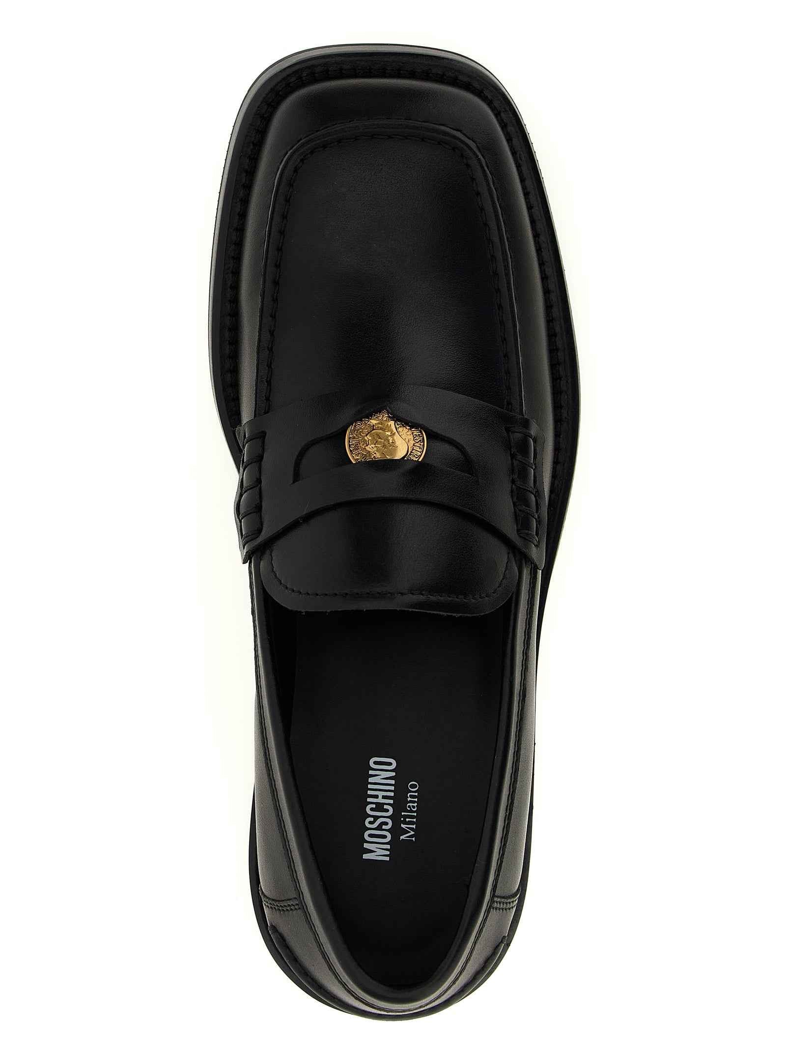 Moschino Black Velvet Leather Slip-On Loafers