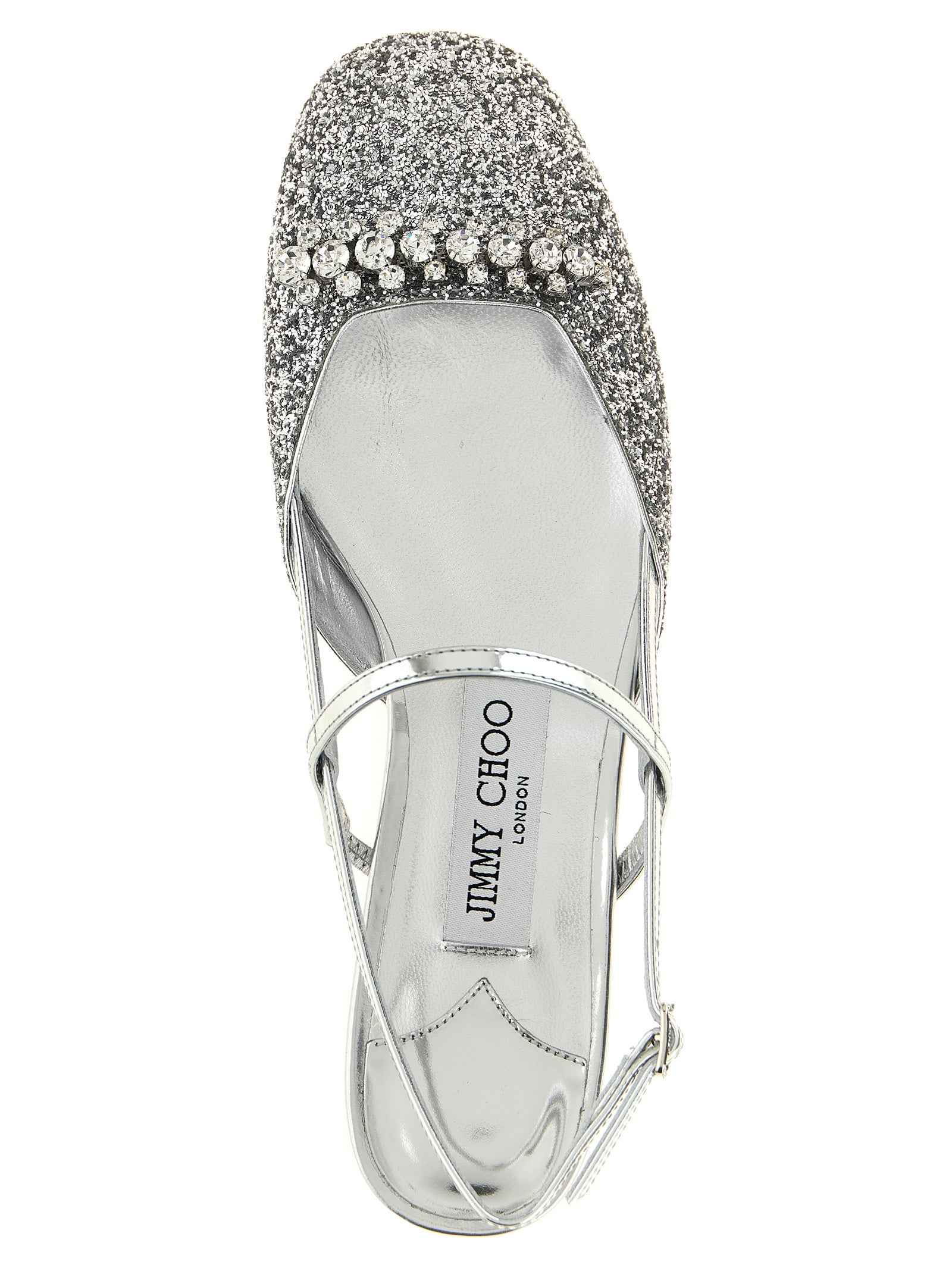 Jimmy Choo Silver Tencel Ballet Flats