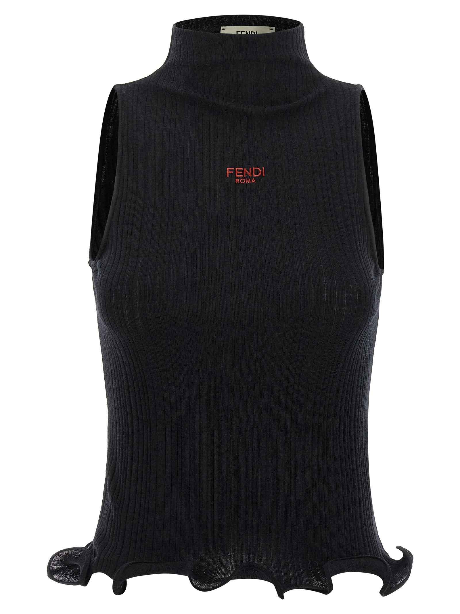Fendi Black Polyester Sleeveles T-Shirt