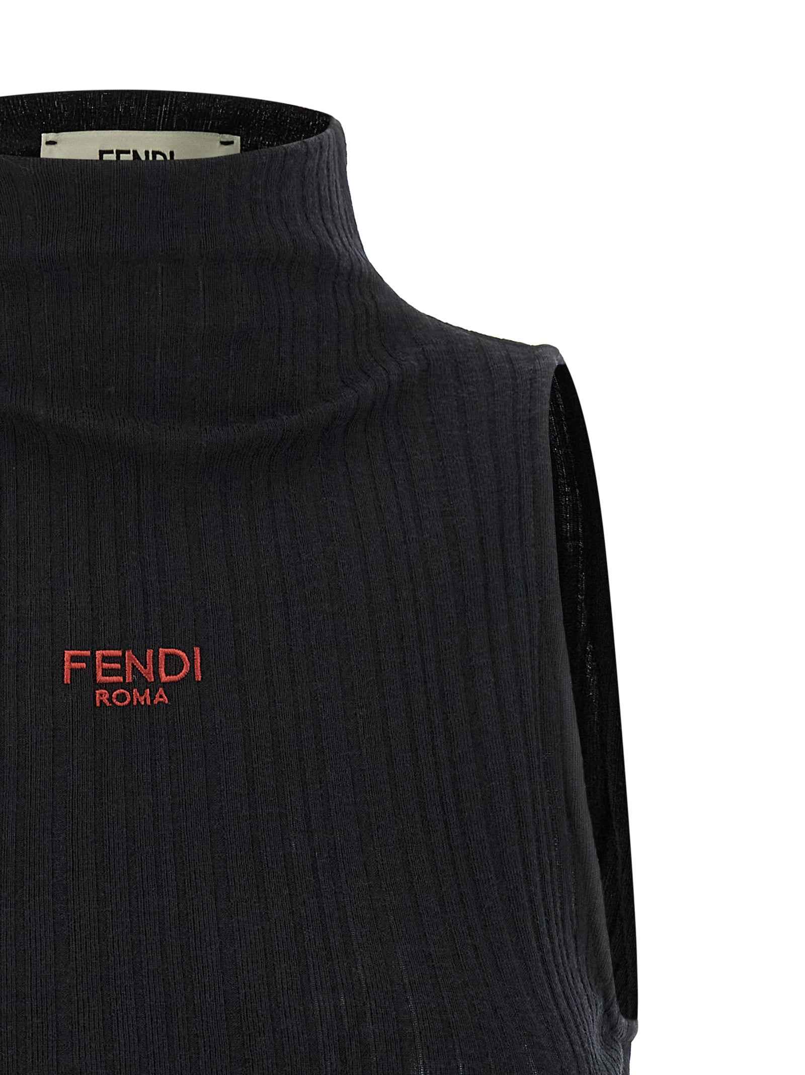 Fendi Black Polyester Sleeveles T-Shirt