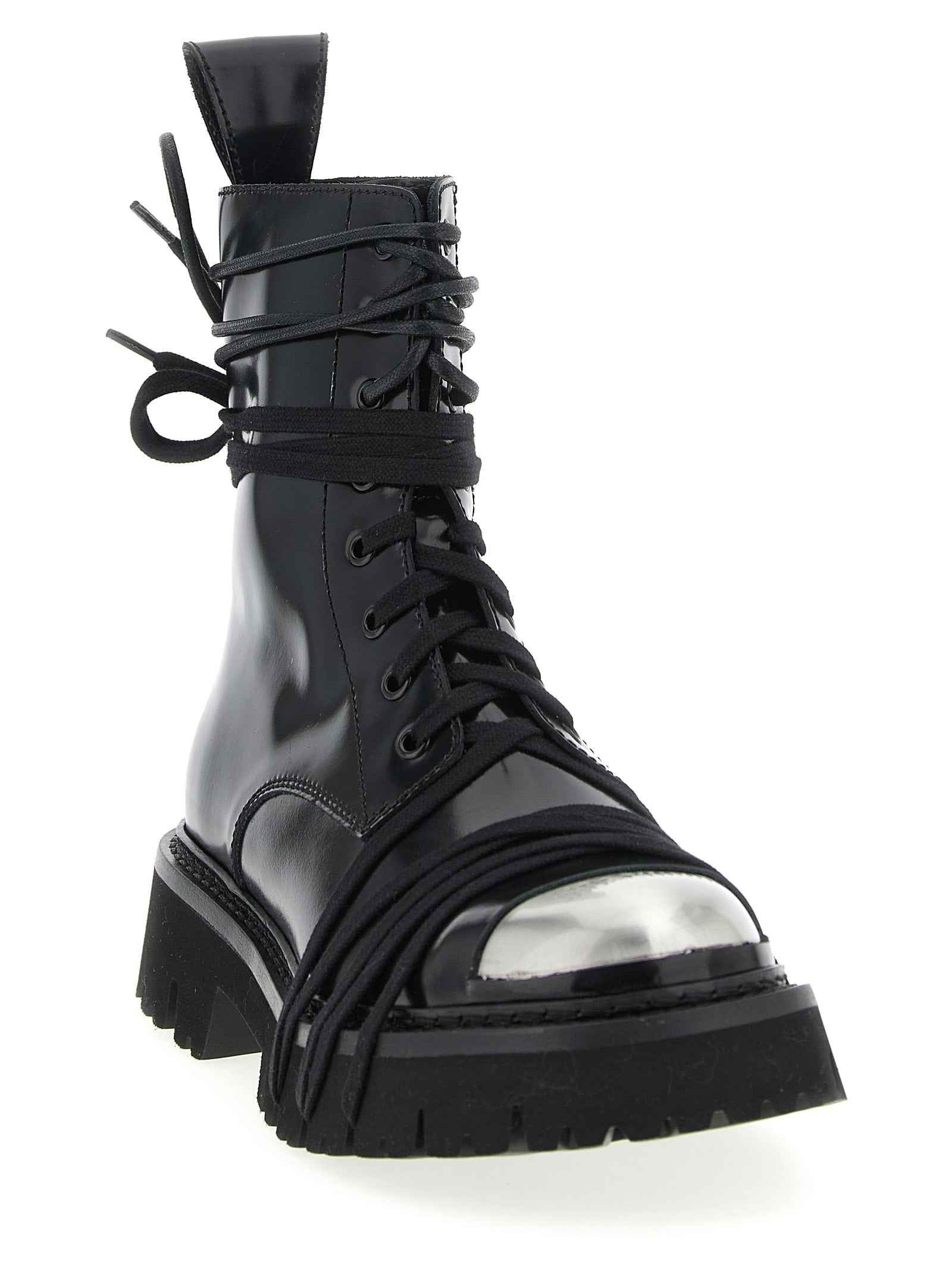 Moschino Black Calfskin Lace-Up Boots