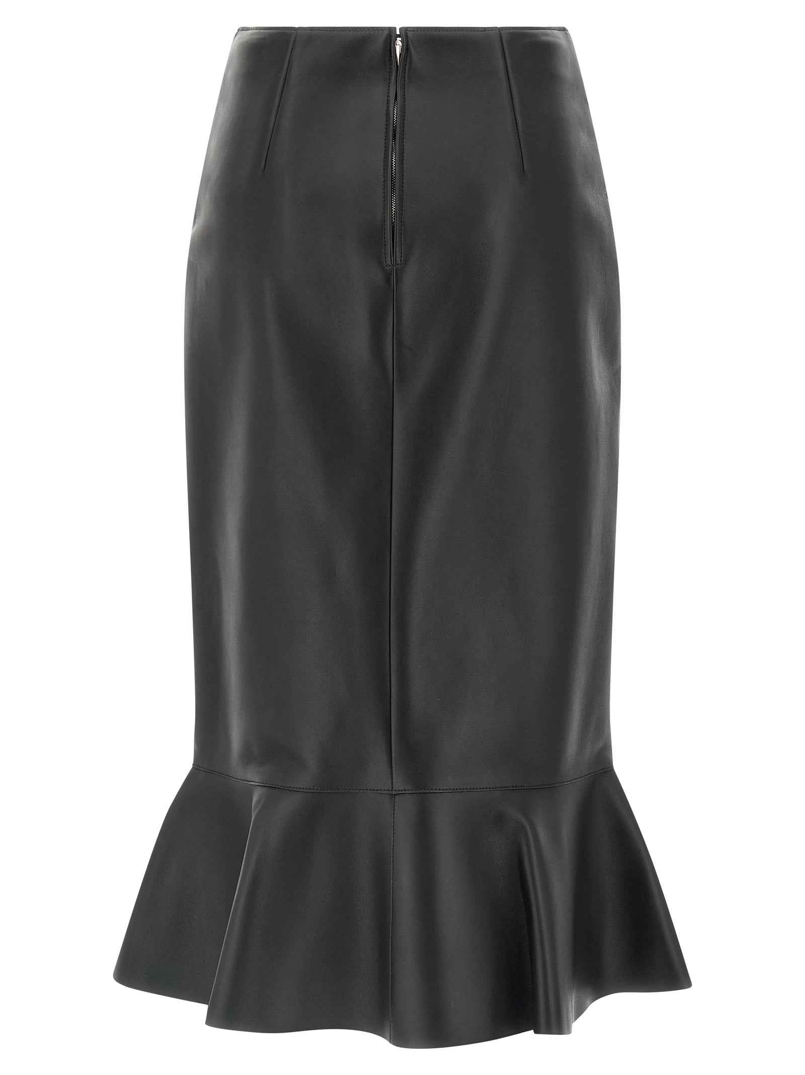 Fendi Black Lamb Leather Midi Skirt