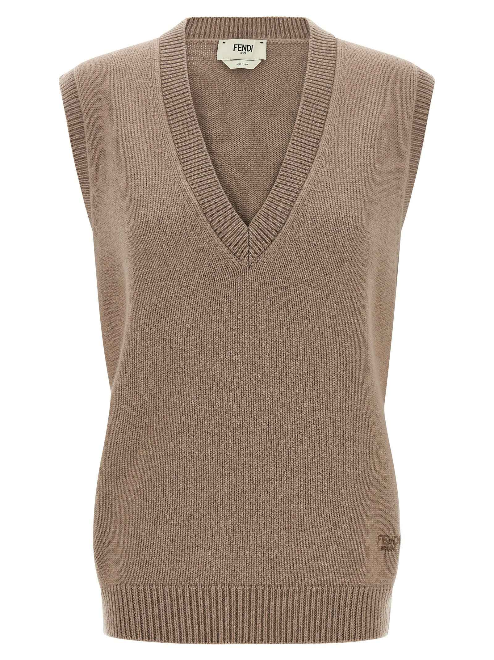 Fendi Beige Cashmere Sleeveless Jacket