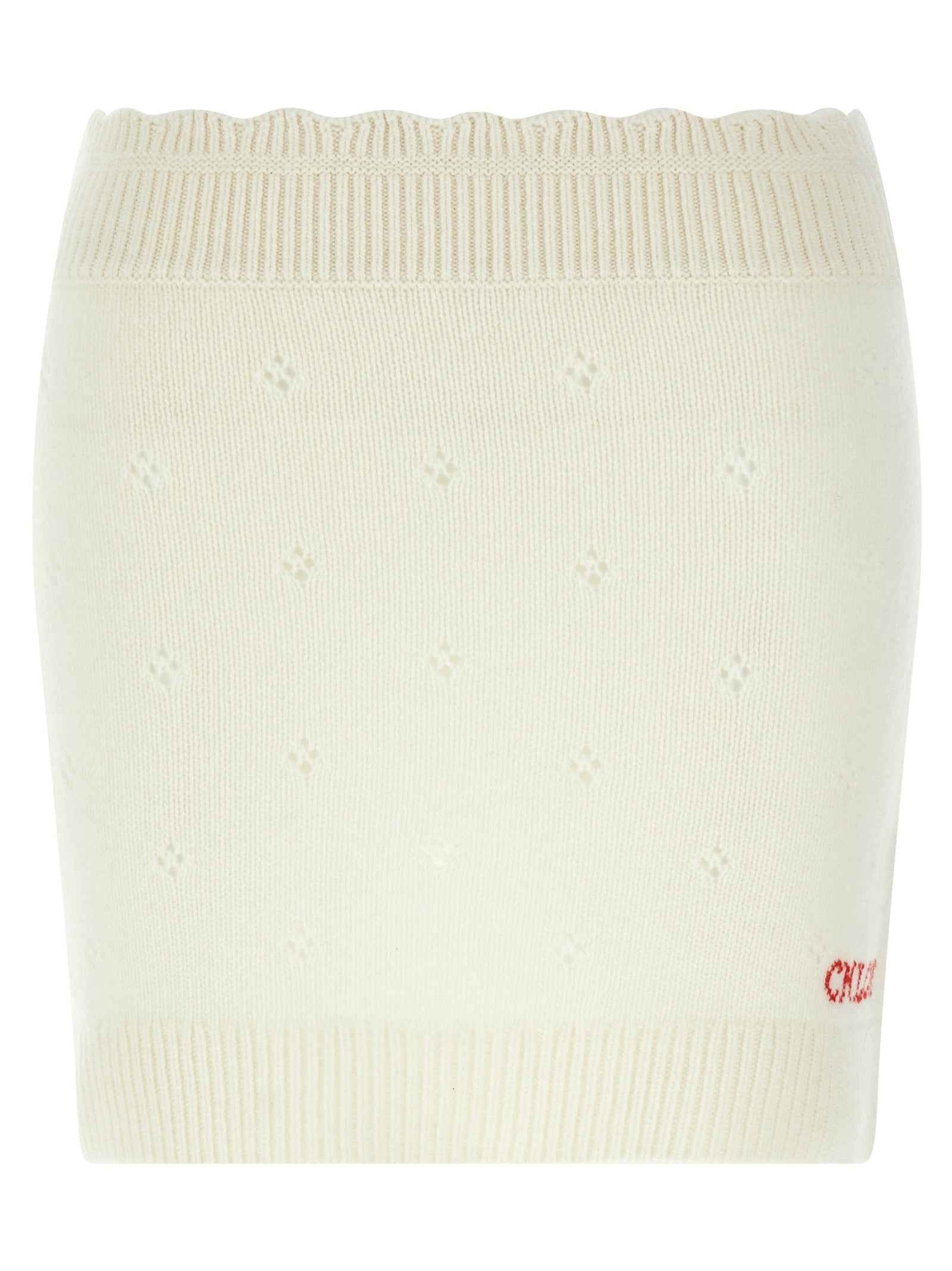 Chloé White Wool Long Skirt