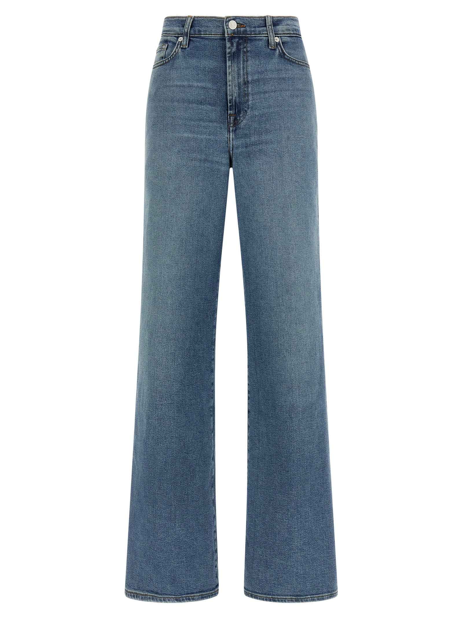 7 For All Mankind Blue Cotton Straight-Leg Jeans