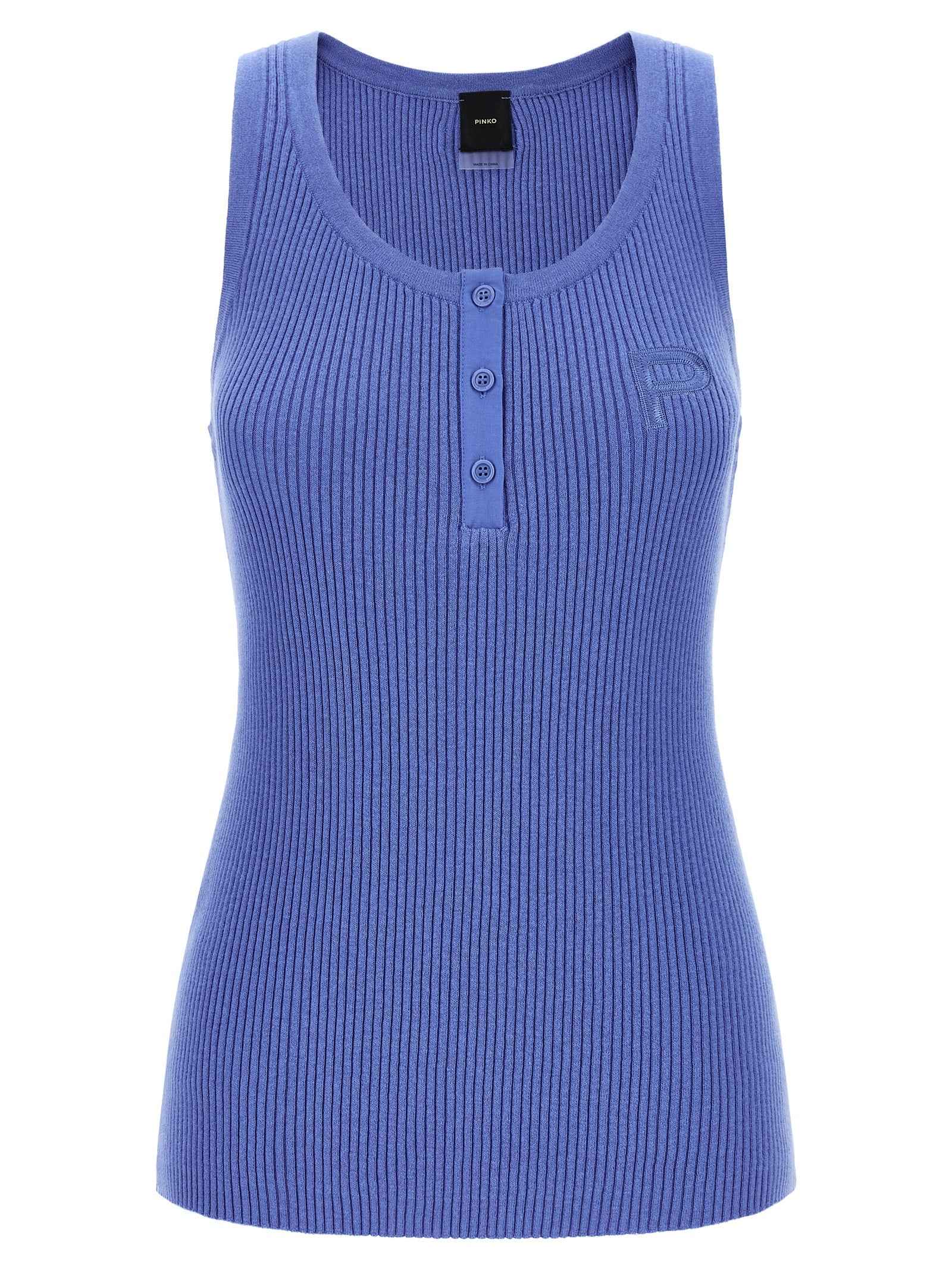 PINKO Blue Cotton Tank Tops