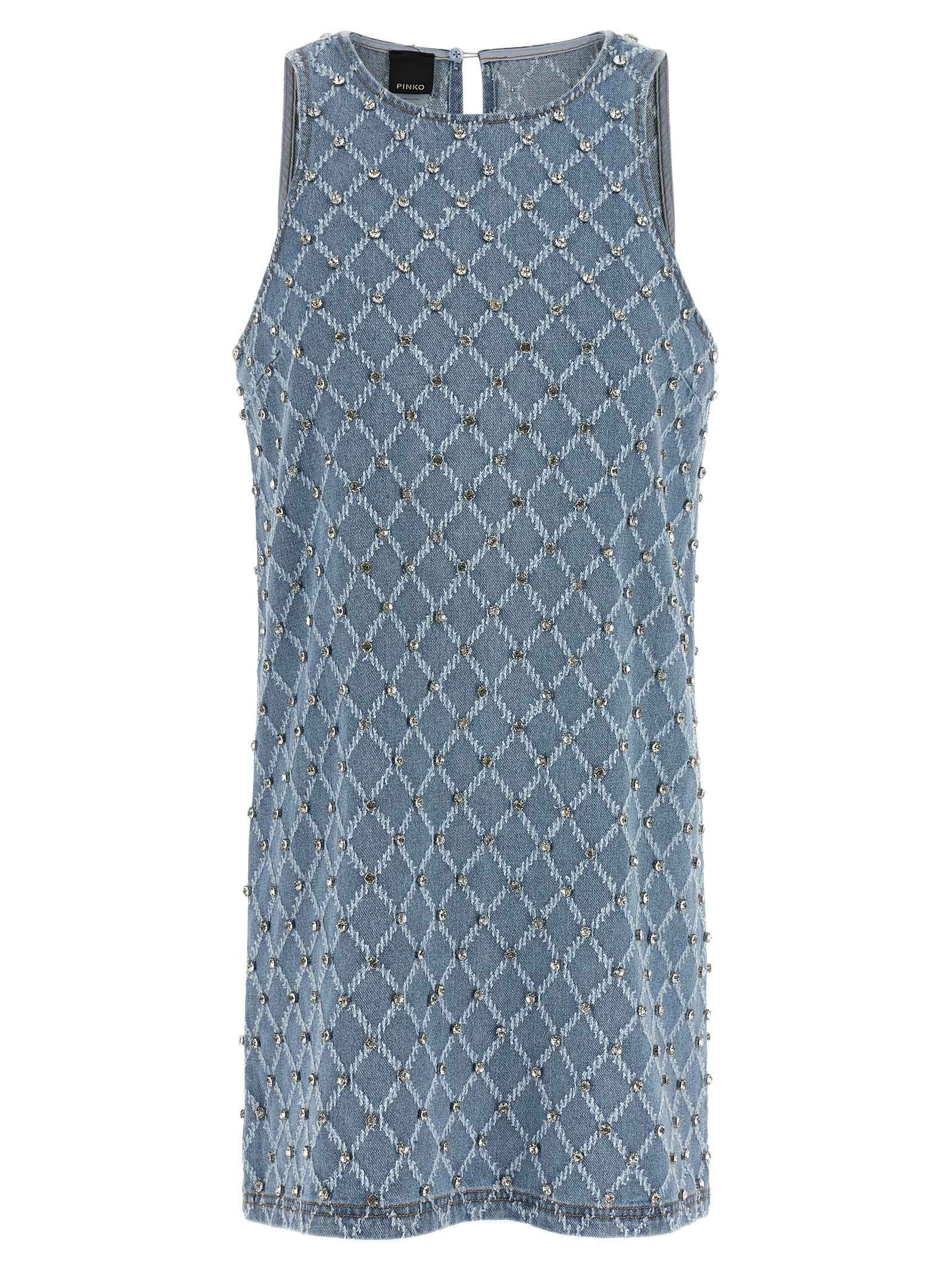 PINKO Blue Cotton Short Dress
