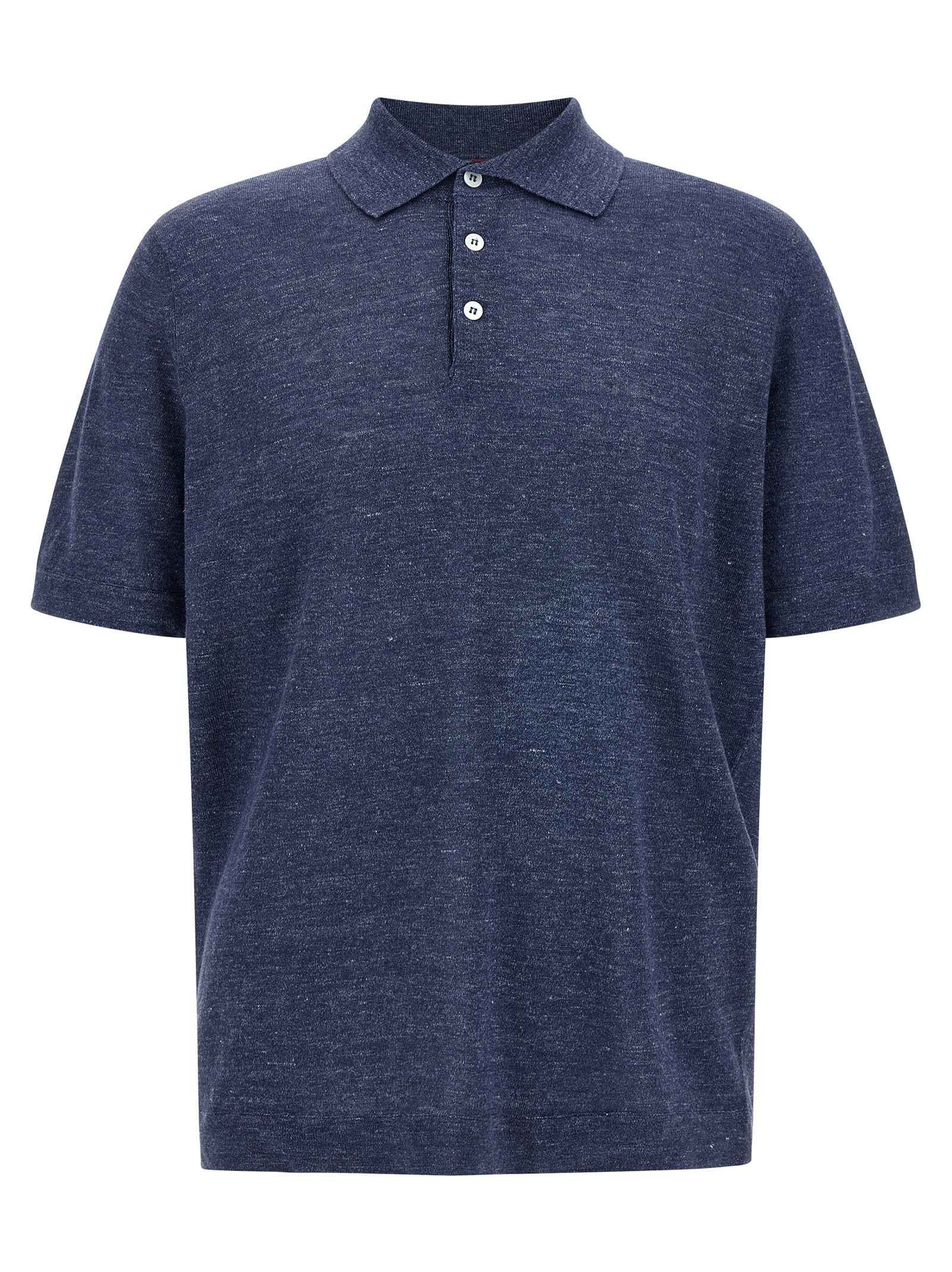 Brunello Cucinelli Blue Linen Polo Shirt