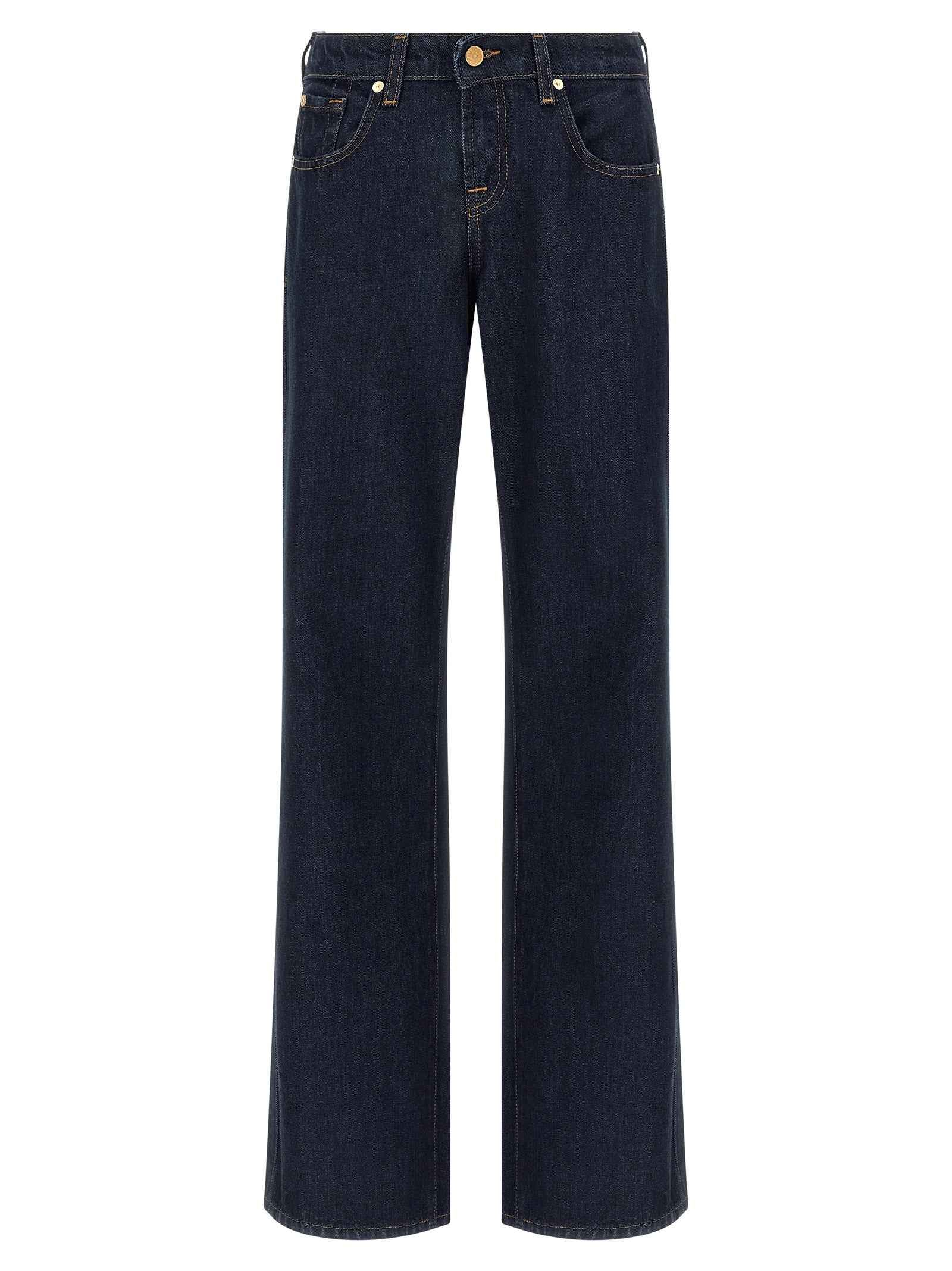 7 For All Mankind Blue Cotton Straight-Leg Jeans