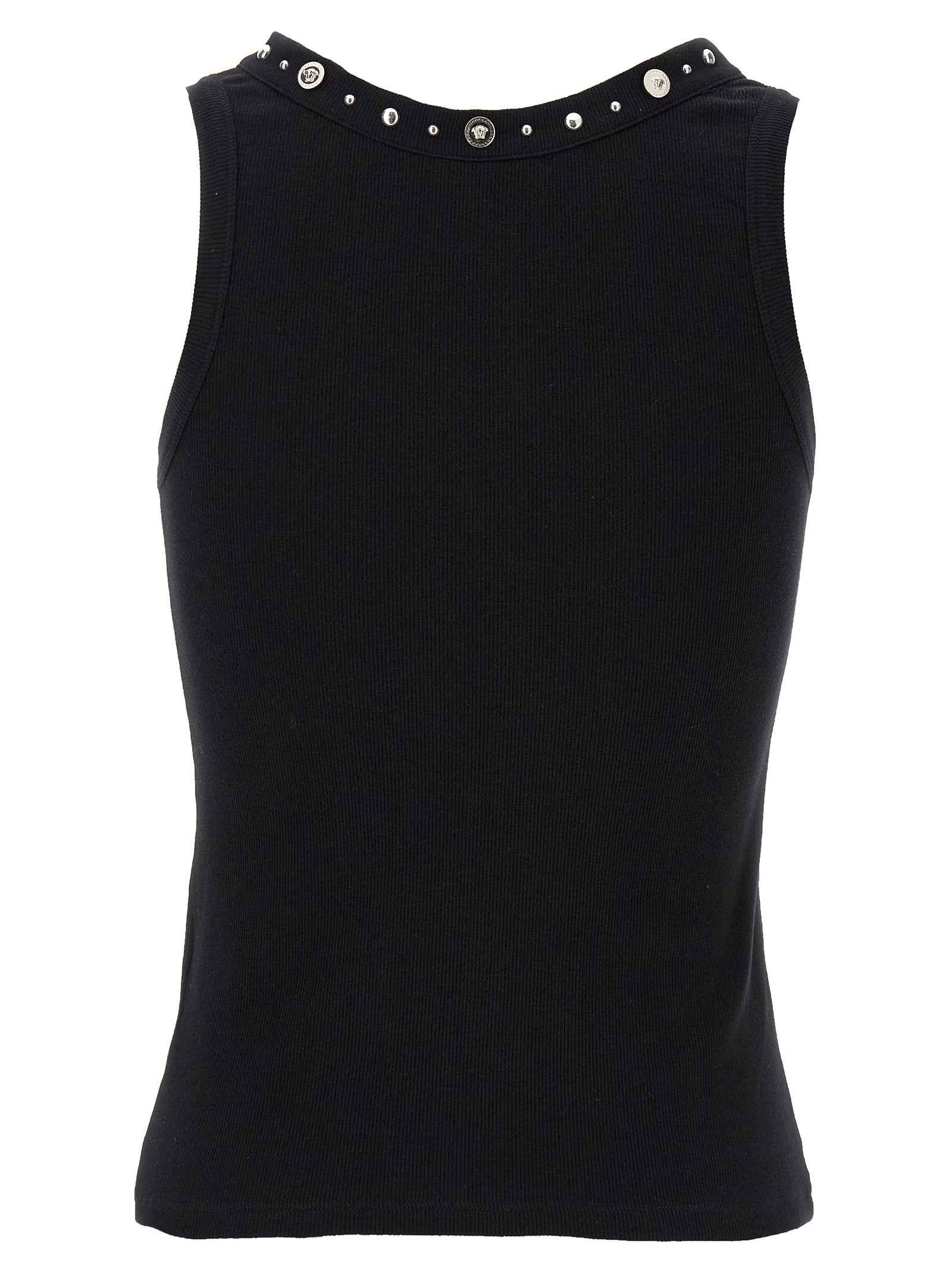 Versace Black Cotton Sleeveles T-Shirt