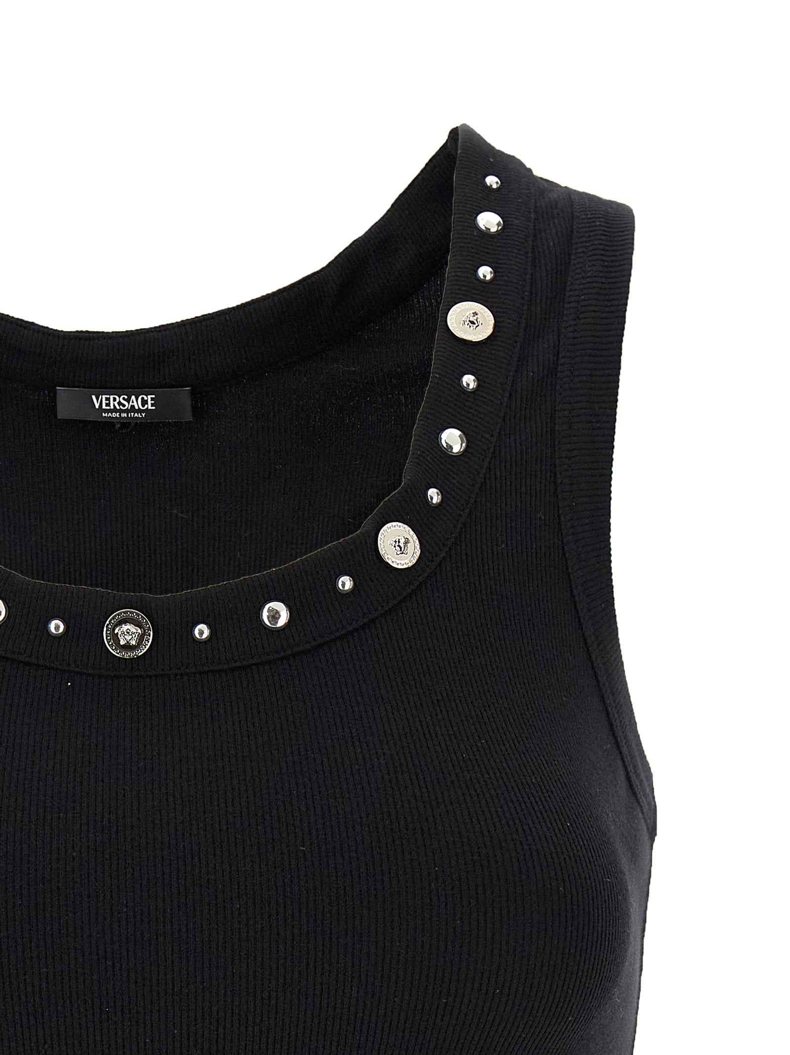 Versace Black Cotton Sleeveles T-Shirt