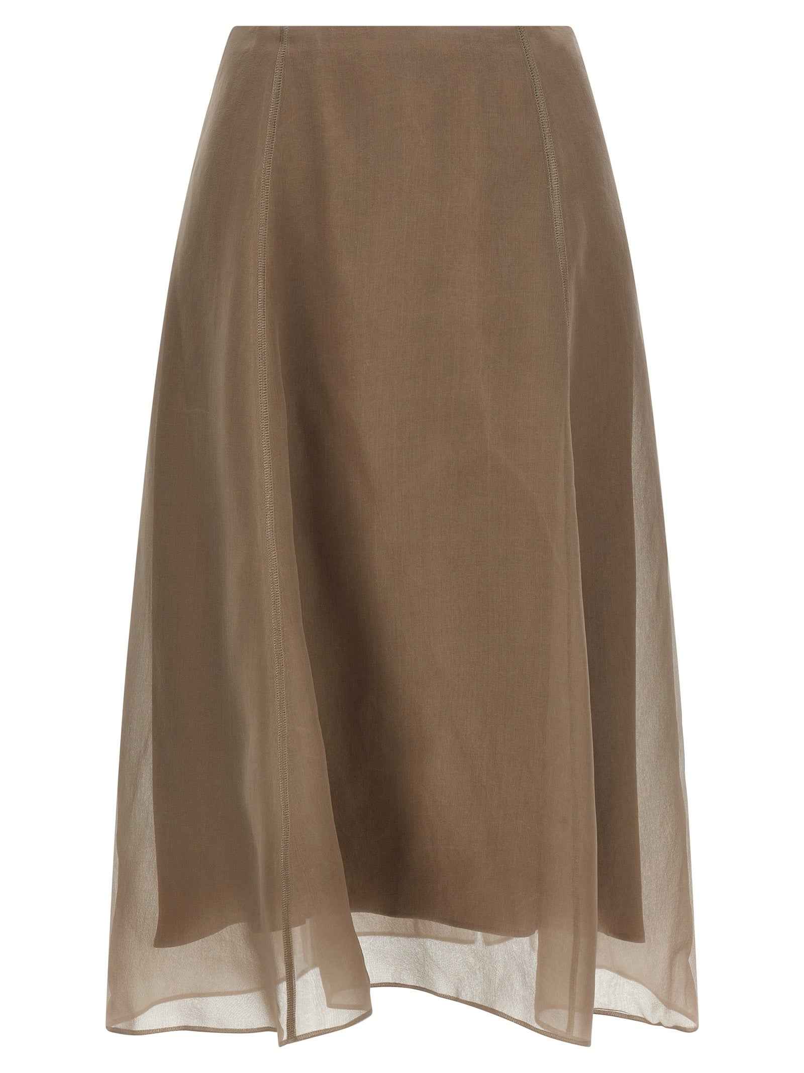 Brunello Cucinelli Beige Silk Midi Skirt