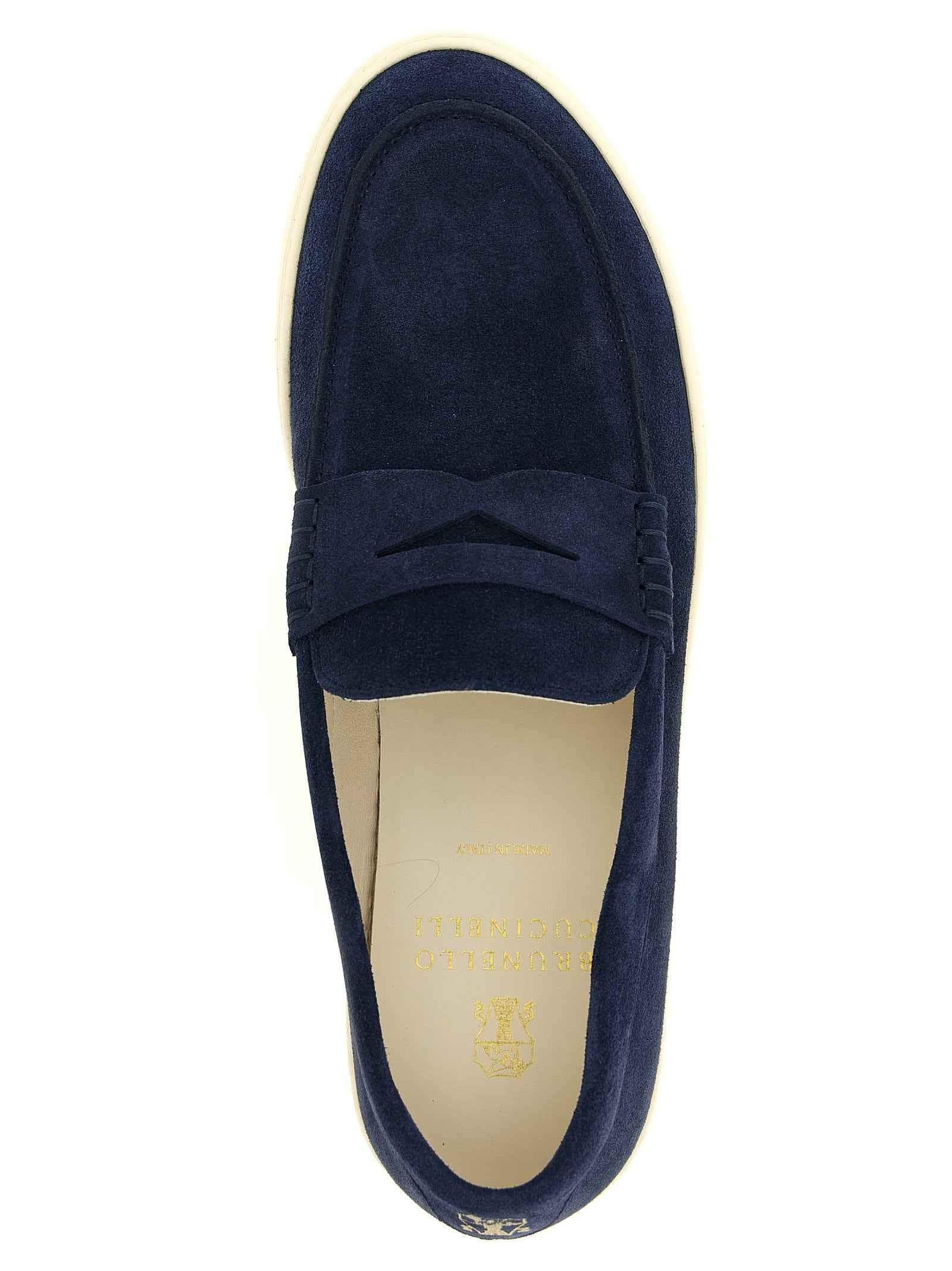 Brunello Cucinelli Blue Calfskin Slip-On Loafers