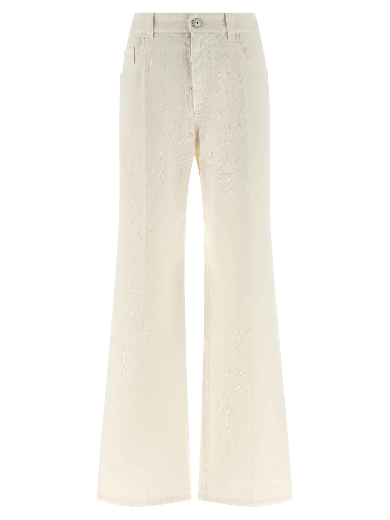 Brunello Cucinelli White Cotton Relaxed Fit Jeans