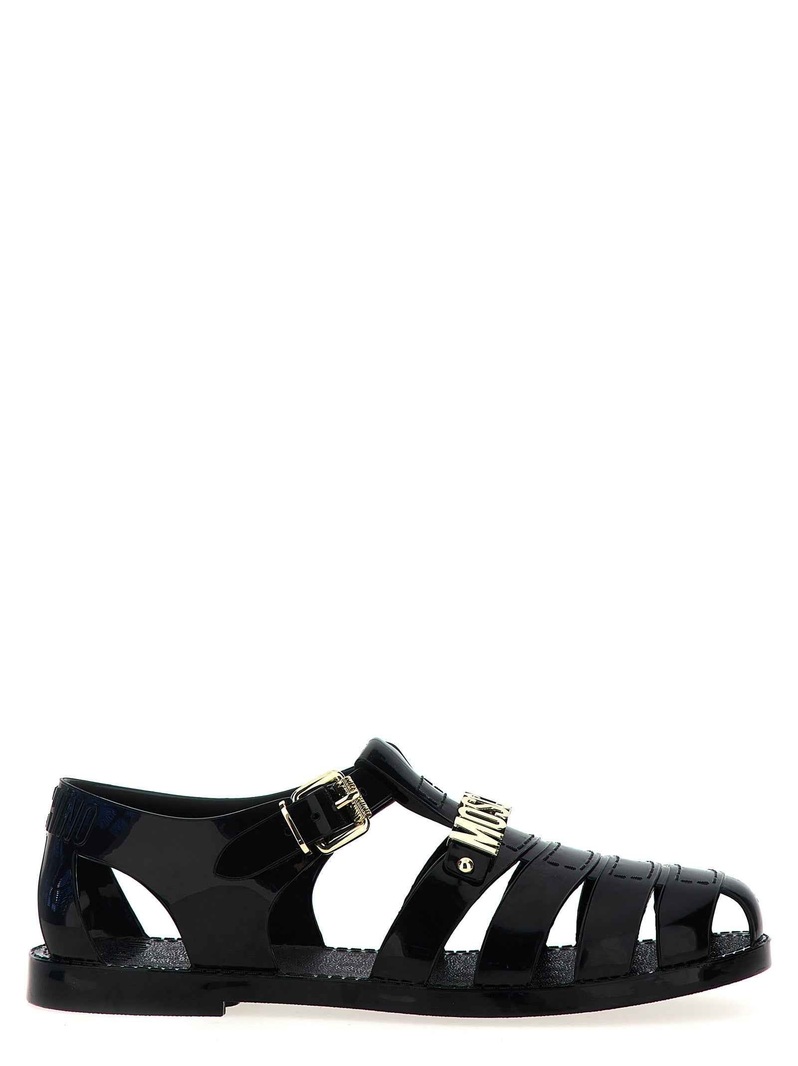 Moschino Black Pvc Flat Sandals