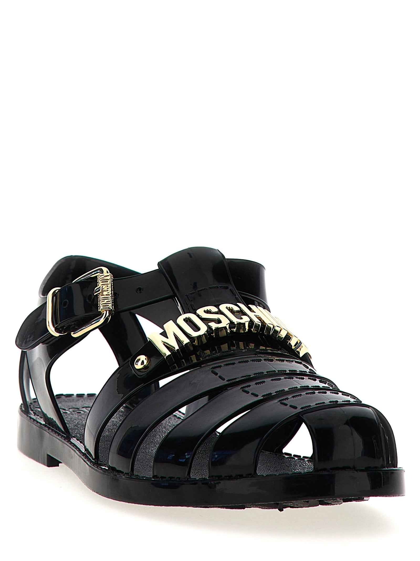 Moschino Black Pvc Flat Sandals