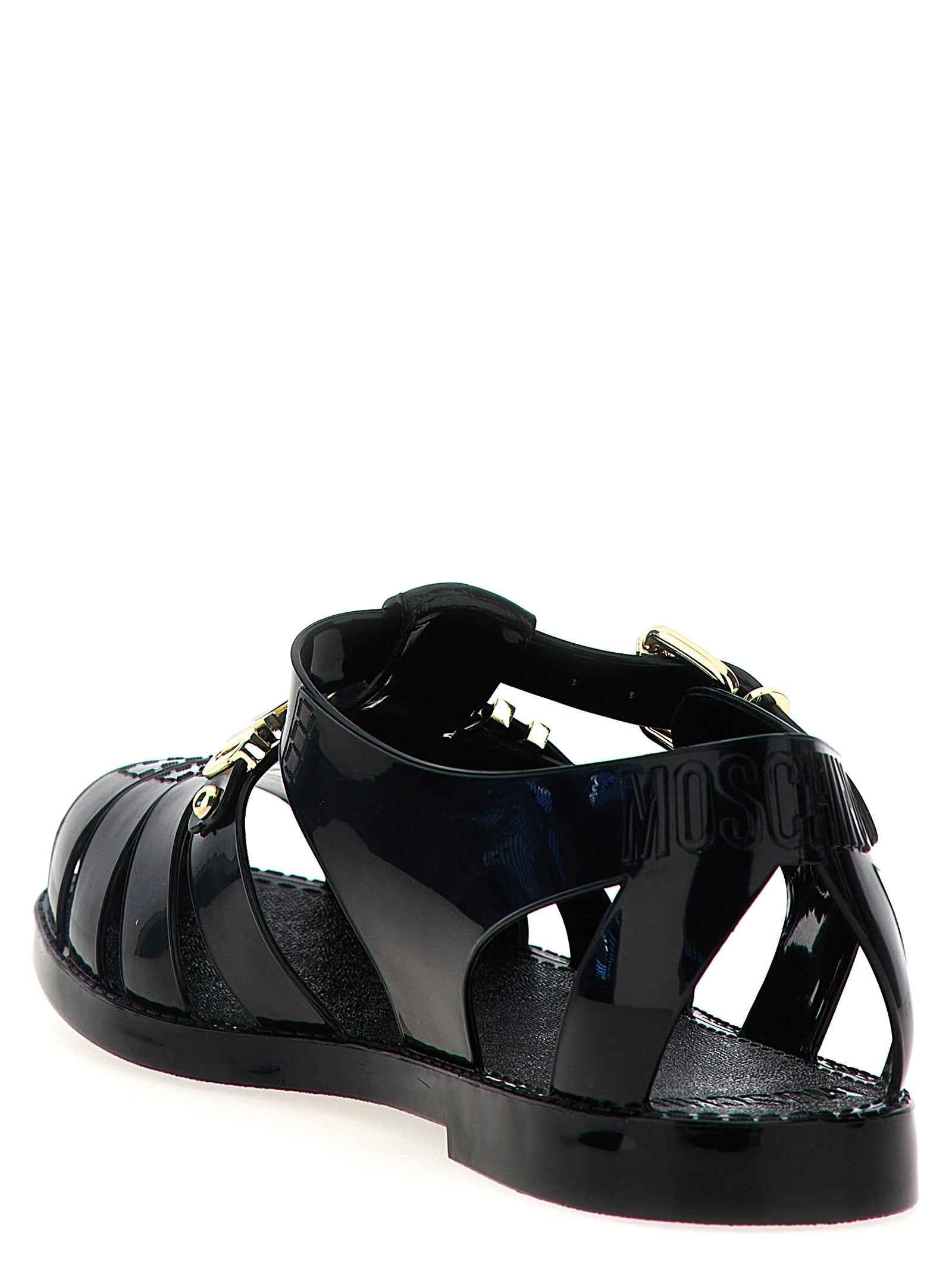 Moschino Black Pvc Flat Sandals