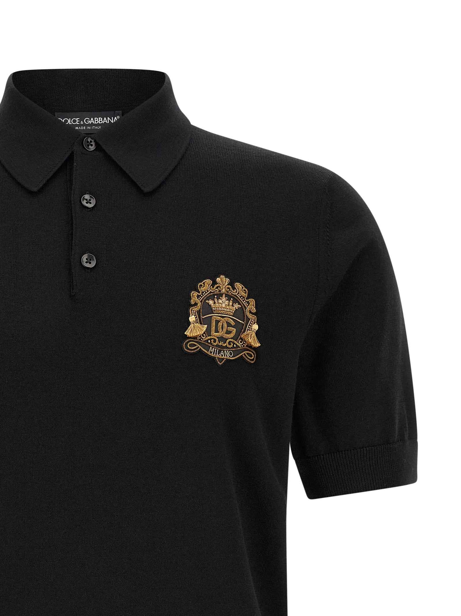 Dolce & Gabbana Black Virgin Wool Polo Shirt