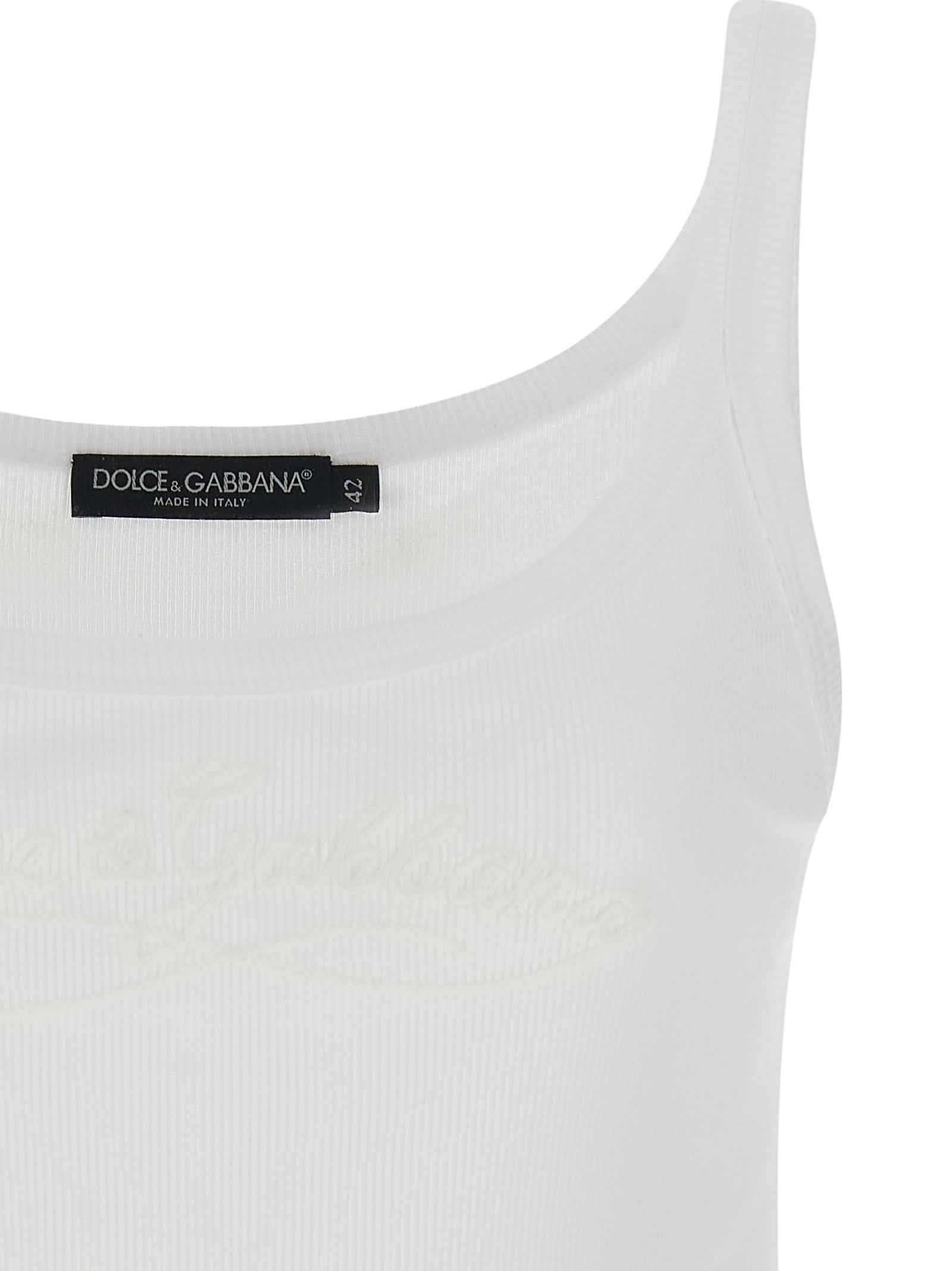 Dolce & Gabbana White Cotton Sleeveles T-Shirt