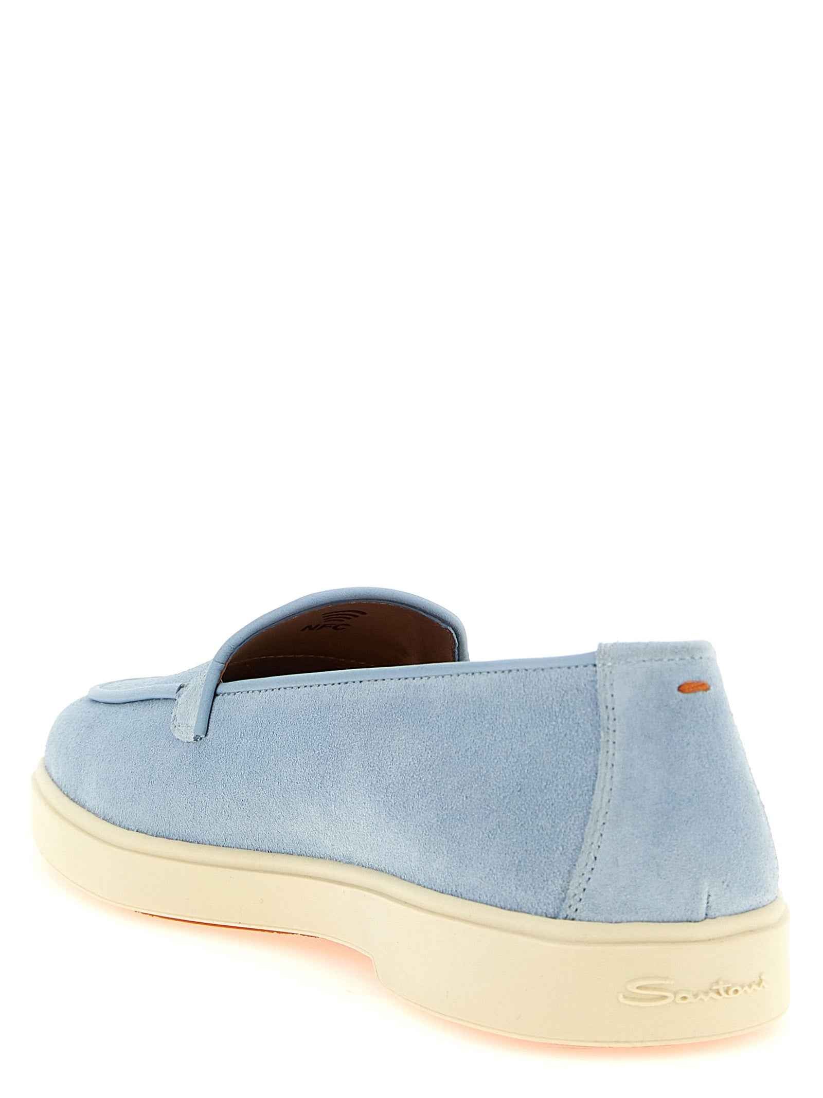 Santoni Blue Calfskin Slip-On Loafers