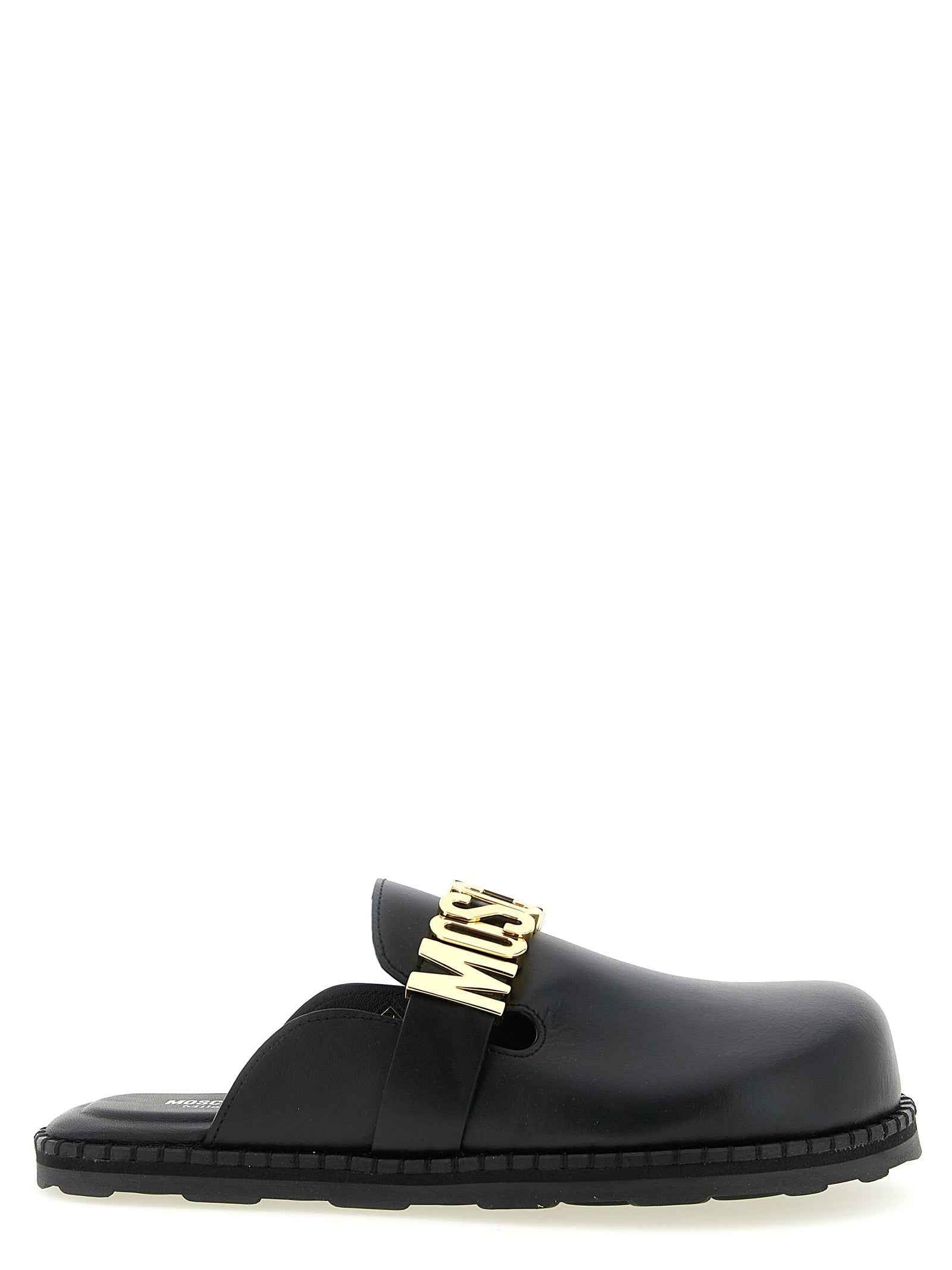 Moschino Black Calfskin Clogs