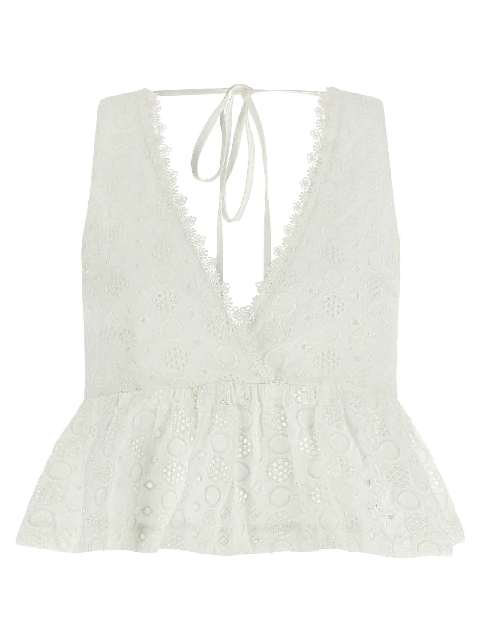 PINKO White Cotton Sleeveles T-Shirt