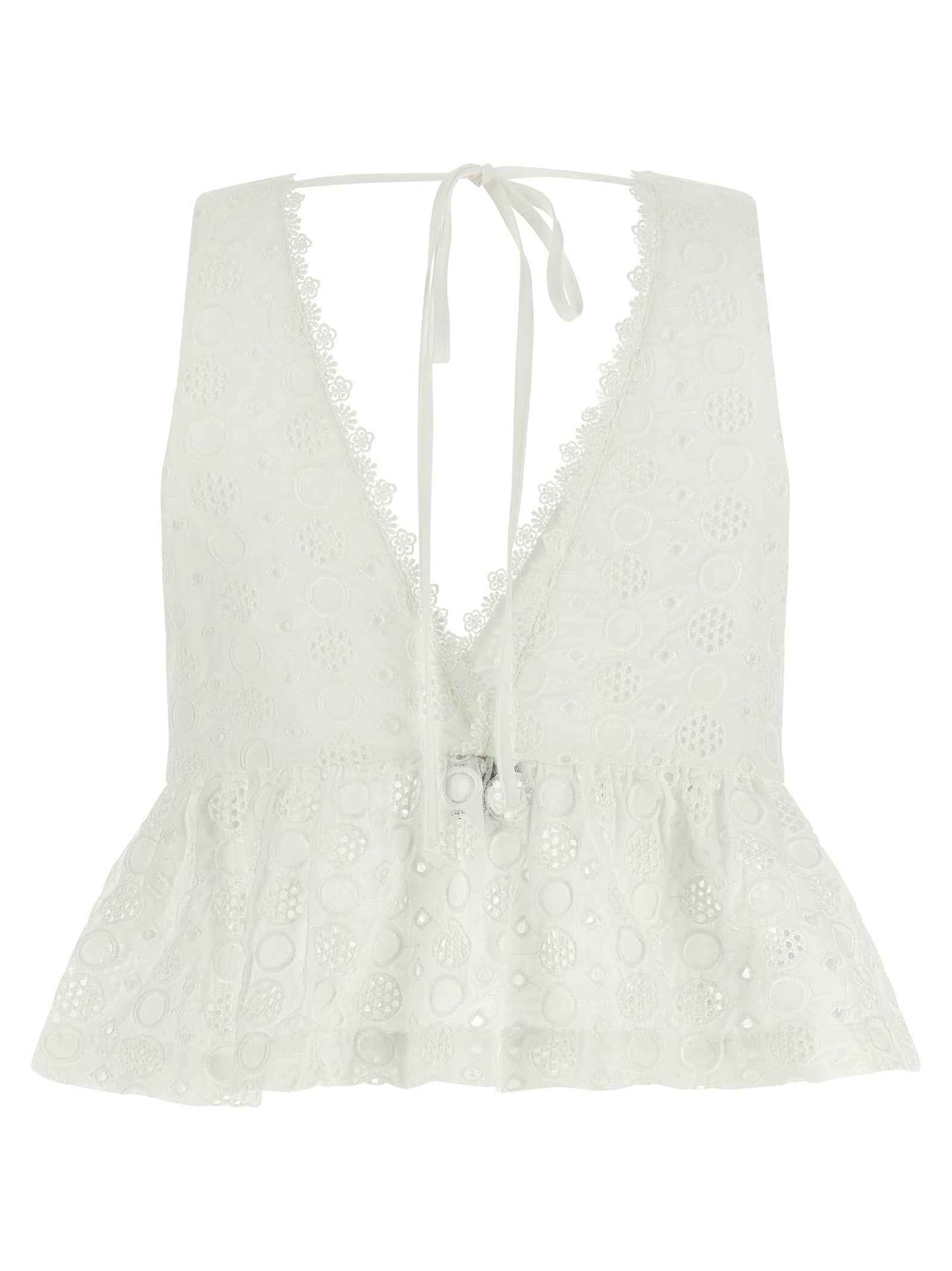 PINKO White Cotton Sleeveles T-Shirt