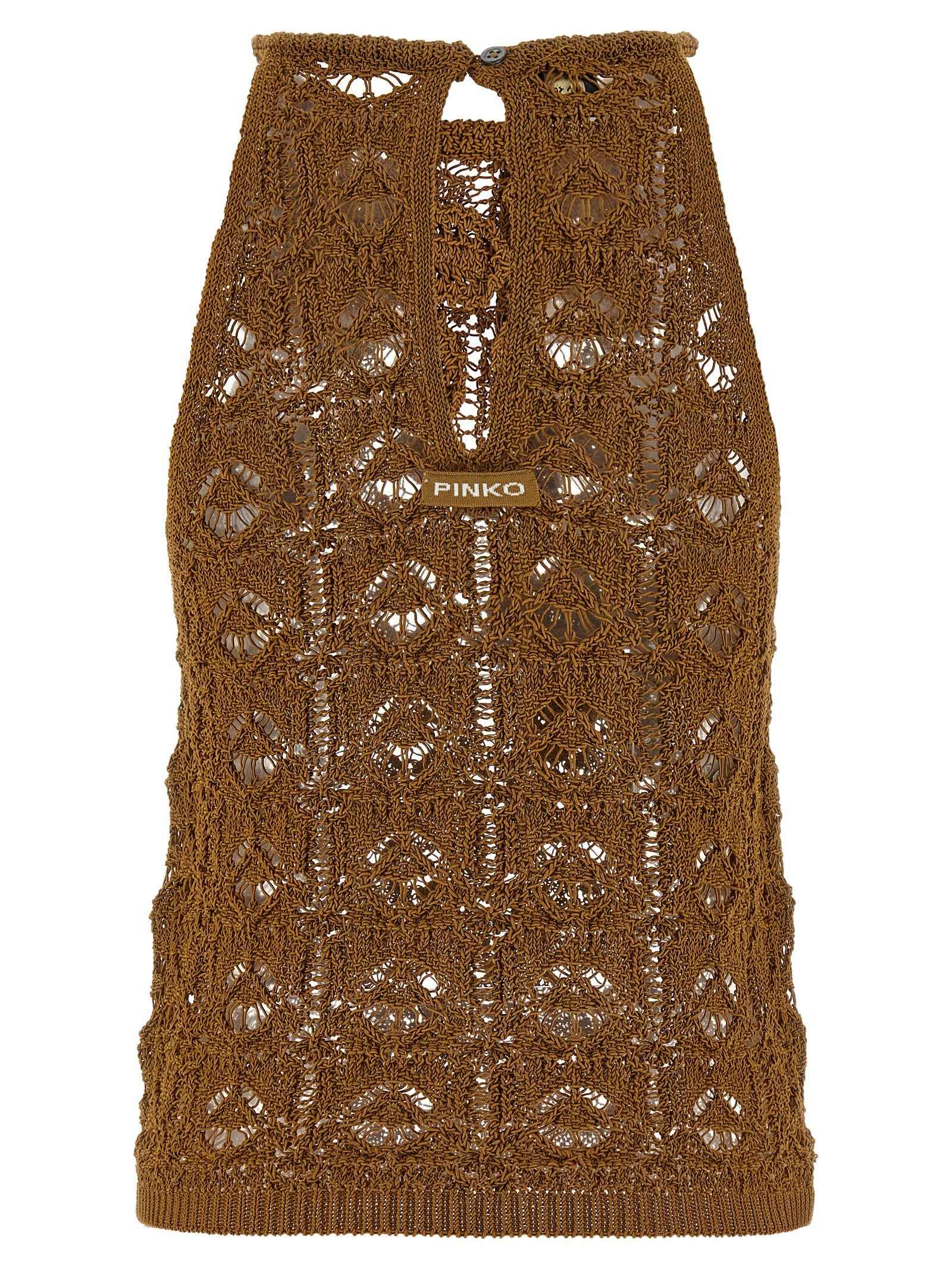 PINKO Brown Cotton Sleeveles T-Shirt