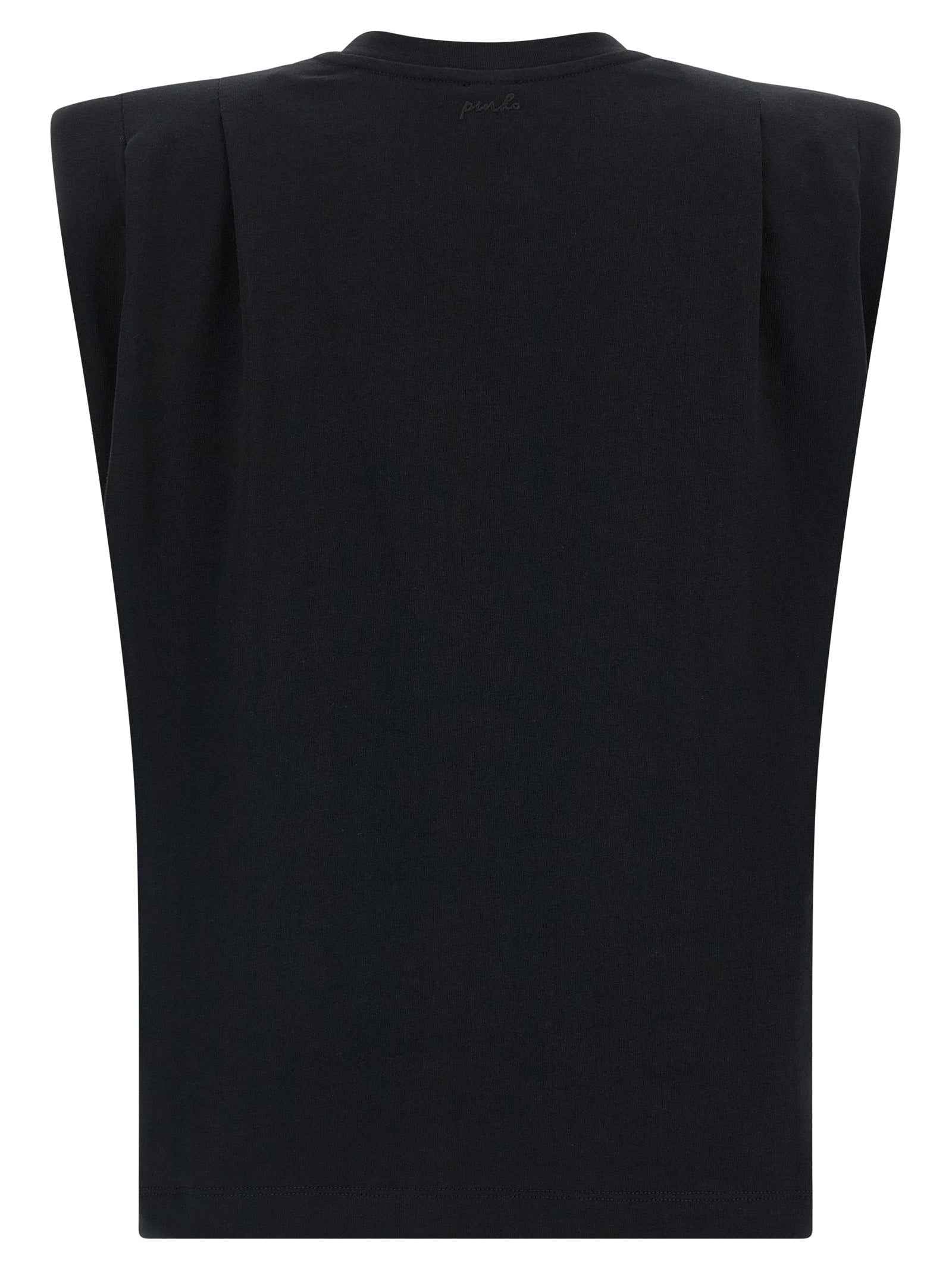 PINKO Black Cotton Sleeveles T-Shirt
