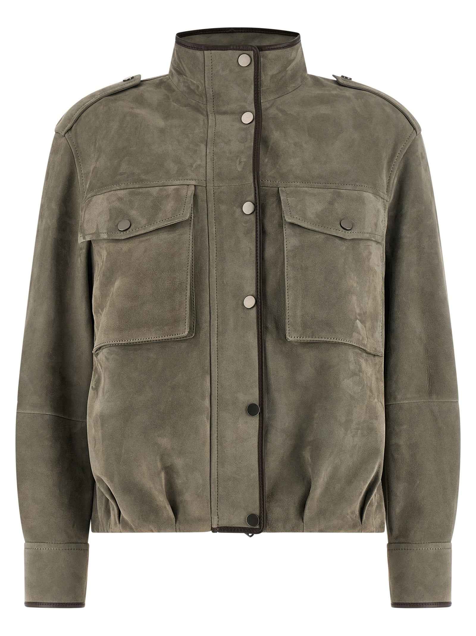 Brunello Cucinelli Gray Calfskin Leather Jacket
