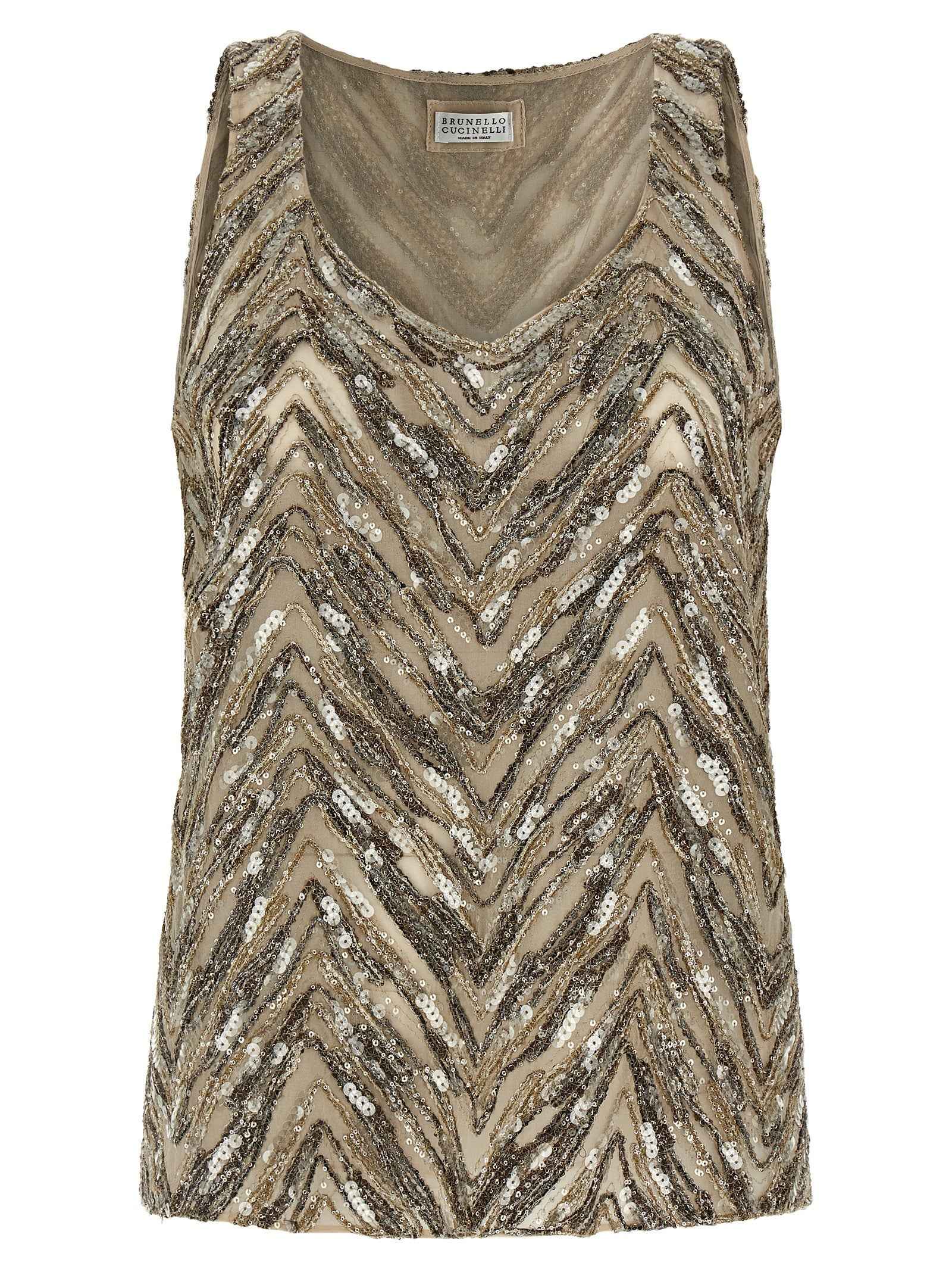 Brunello Cucinelli Beige Silk Tank Tops