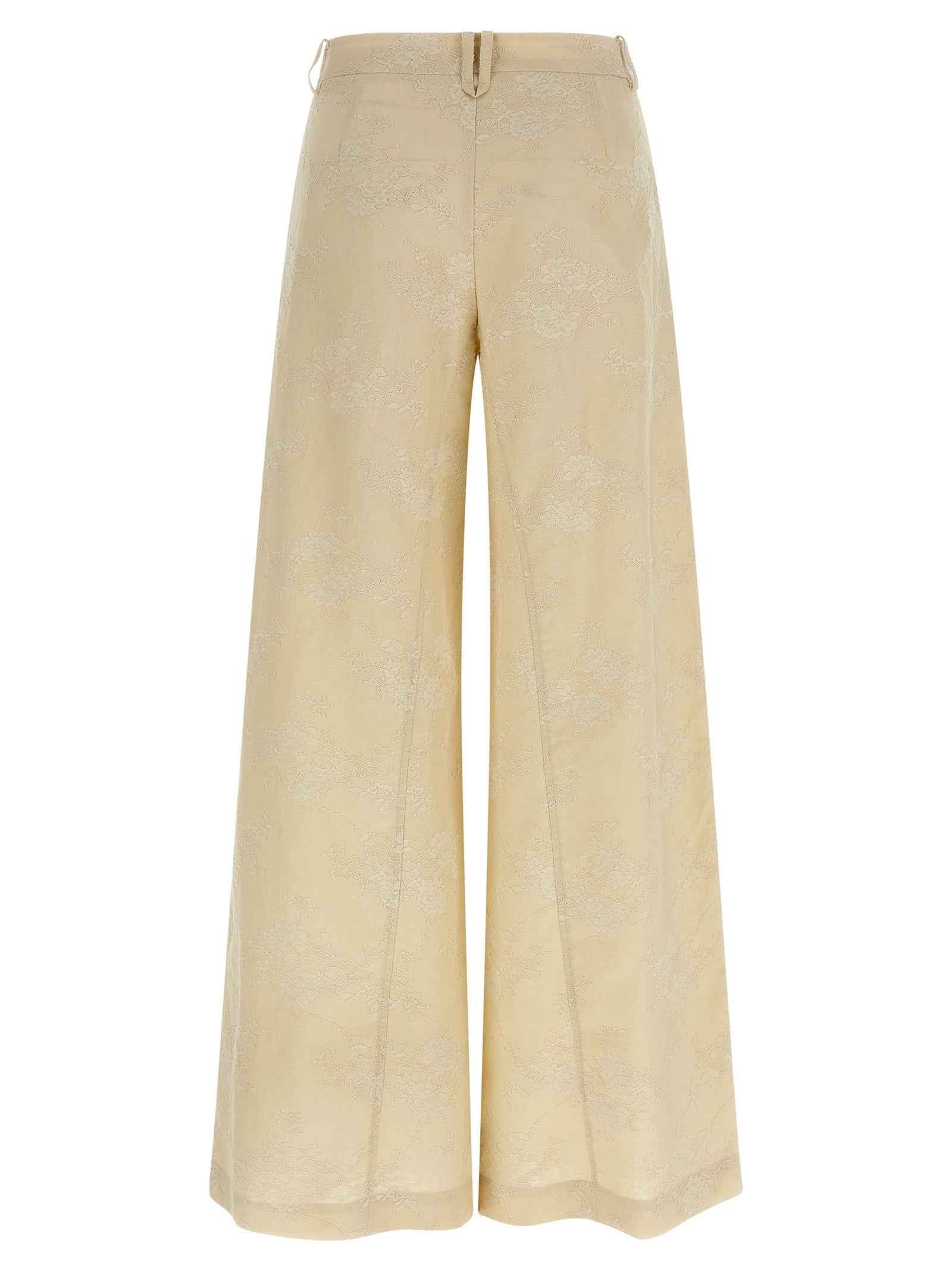 PINKO Beige Linen Flared Pants