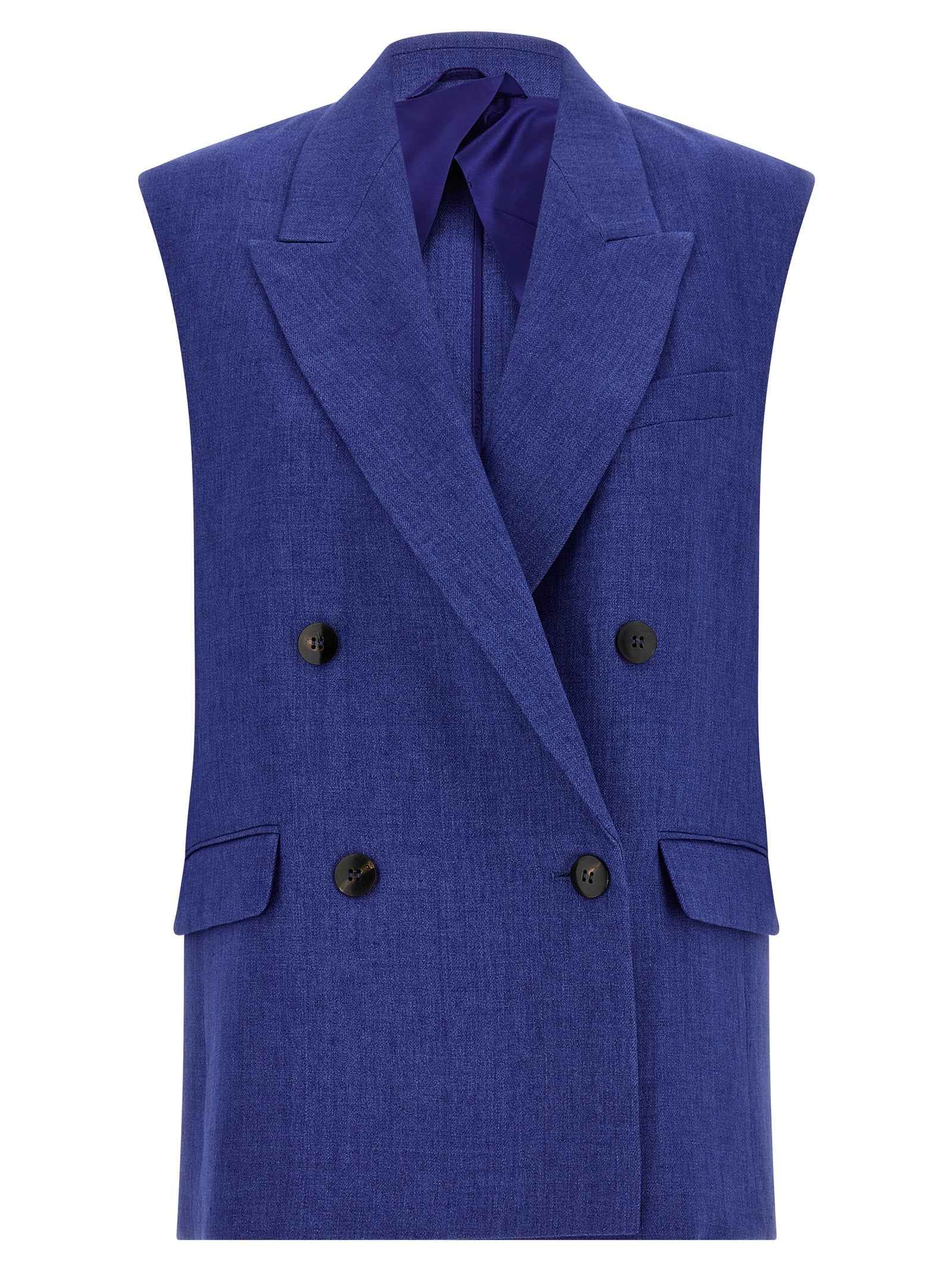Max Mara Blue Linen Sleeveless Jacket