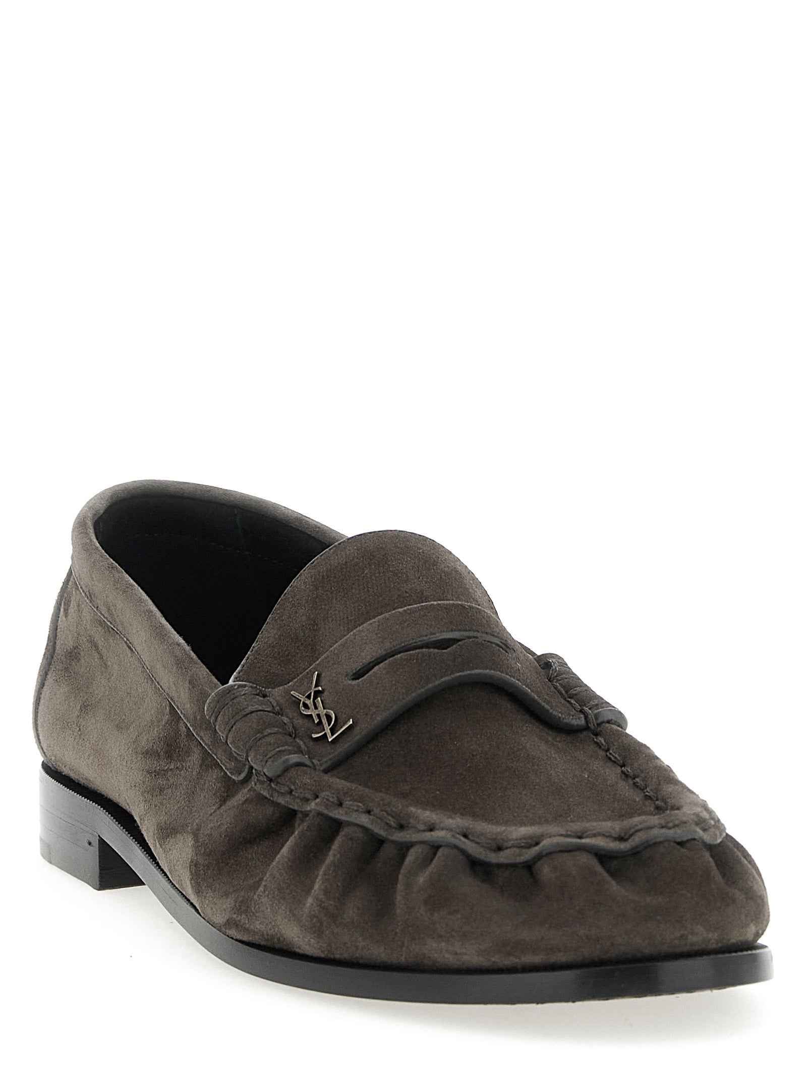 Saint Laurent Brown Calfskin Slip-On Loafers