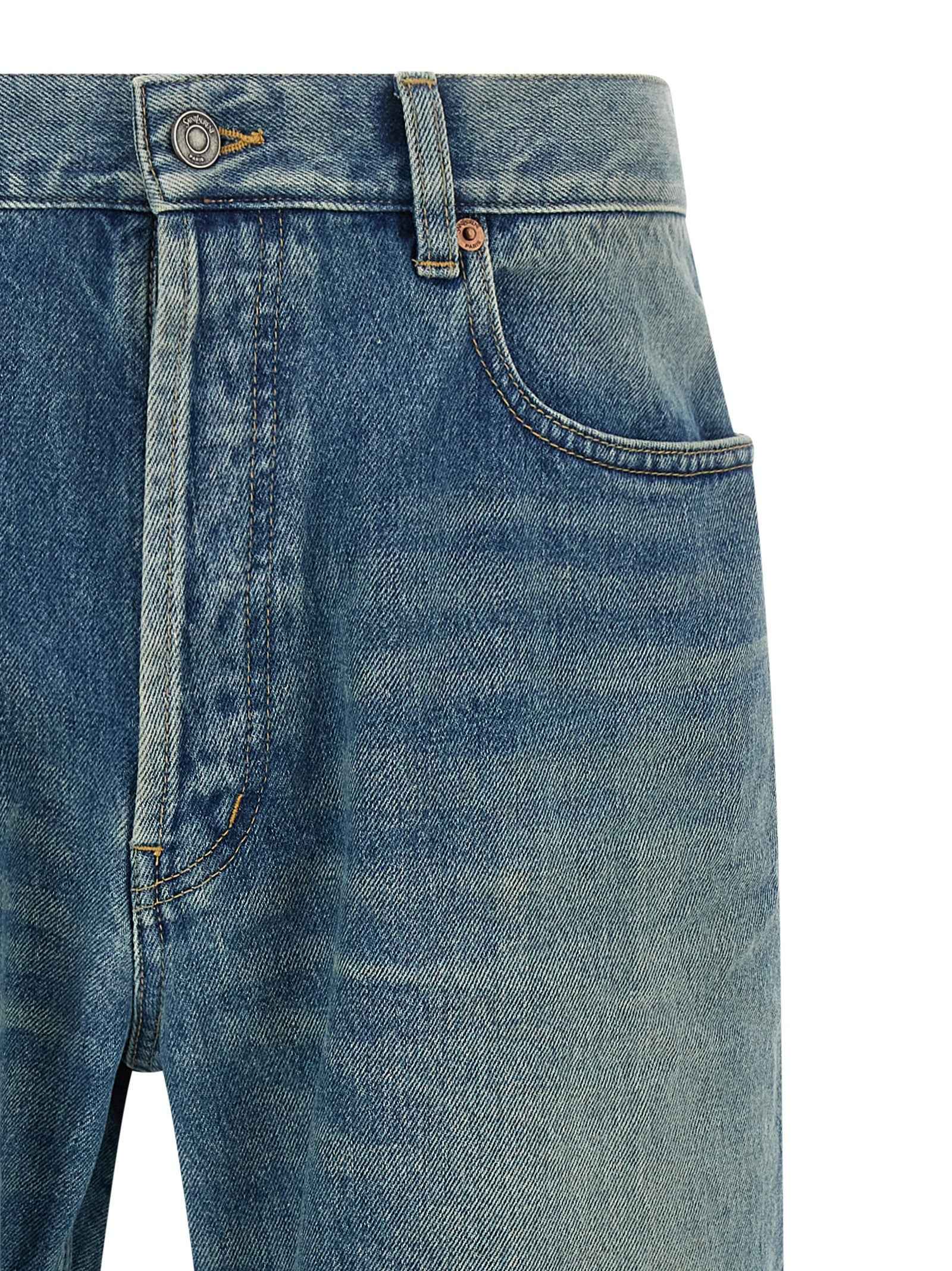 Saint Laurent Blue Cotton Straight-Leg Jeans