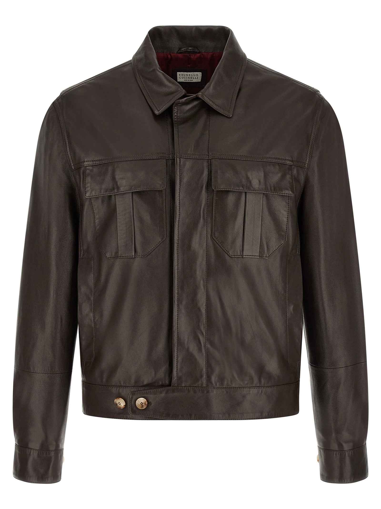 Brunello Cucinelli Brown Lamb Leather Leather Jacket