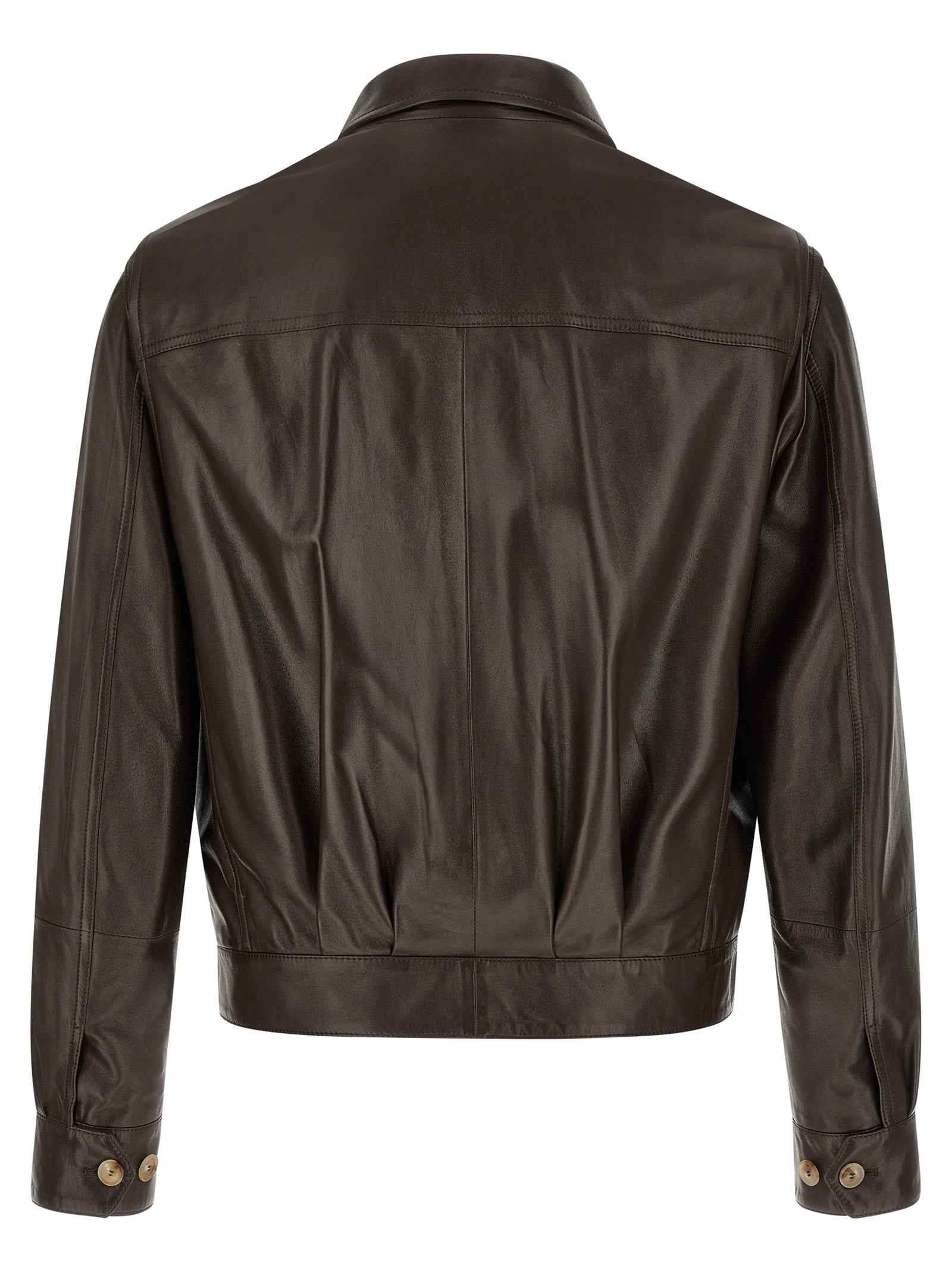 Brunello Cucinelli Brown Lamb Leather Leather Jacket